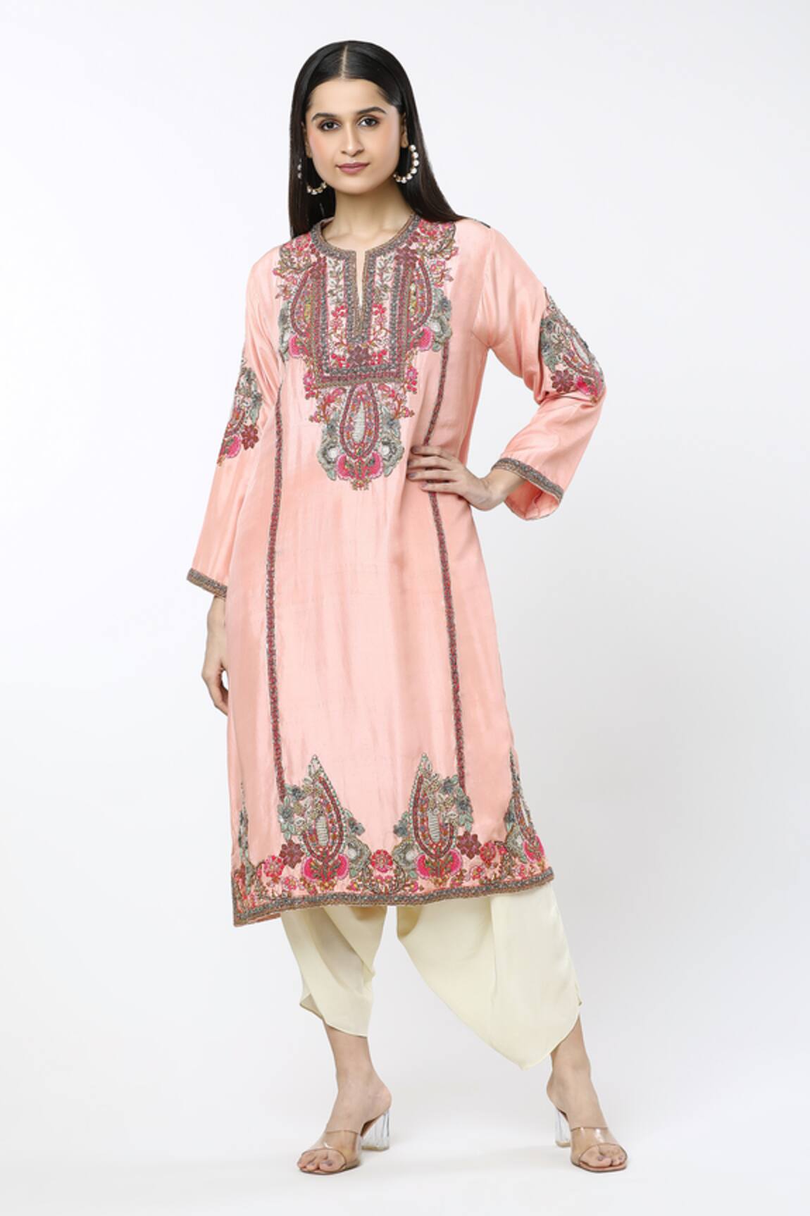 Debyani + CO Silk Floral Embroidered Kurta With Salwar