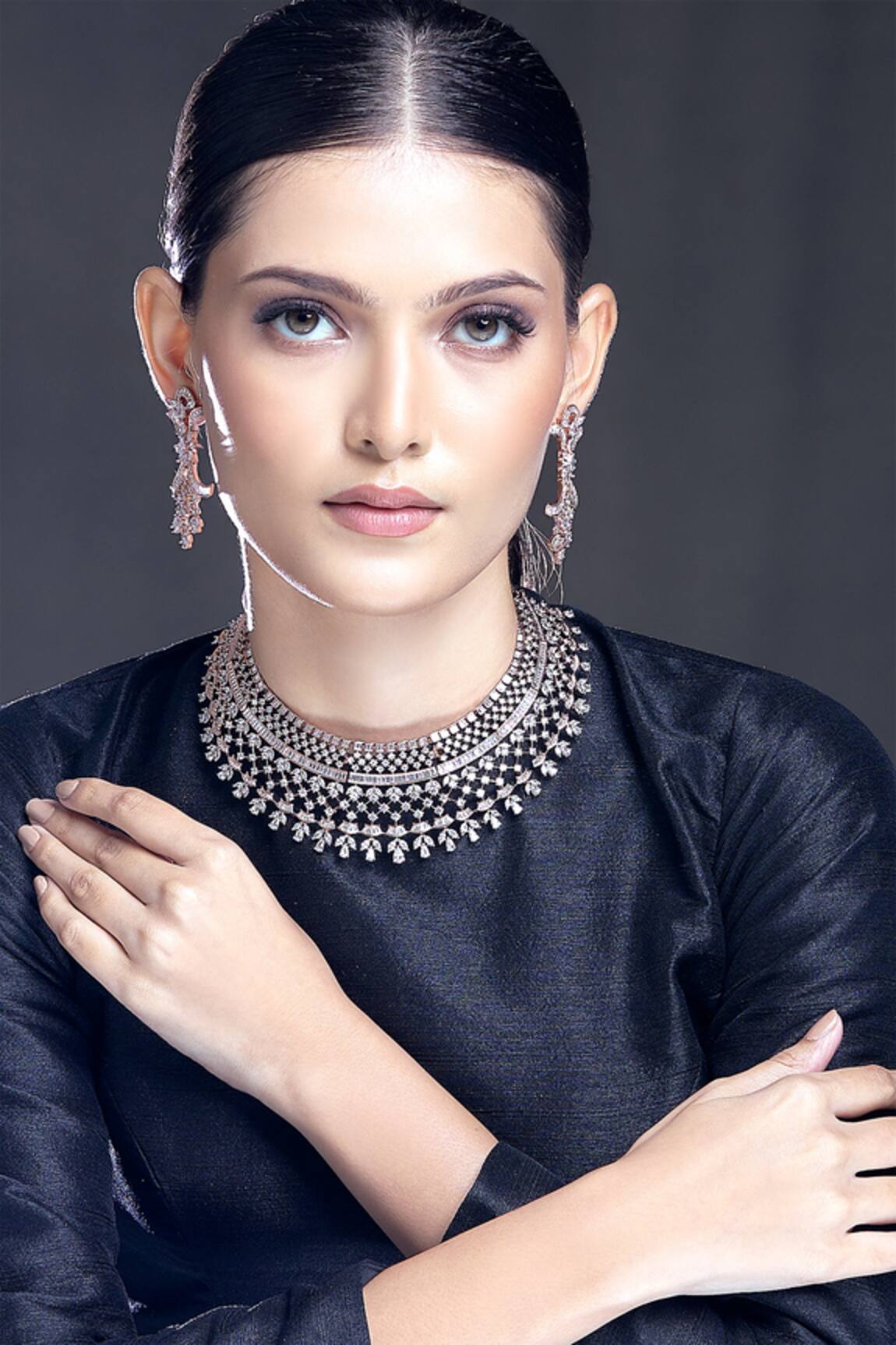 Moh-Maya By Disha Khatri Zircon & Emerald Stone Embellished Necklace Set