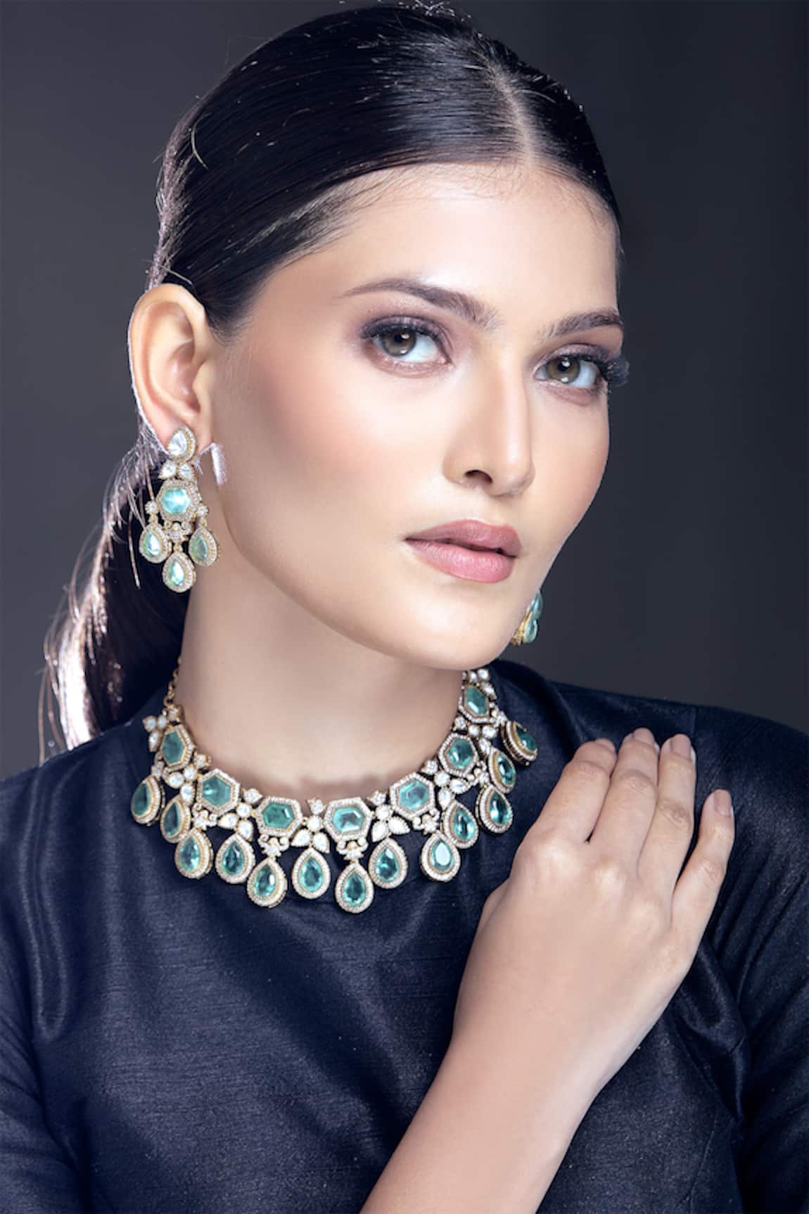 Moh-Maya By Disha Khatri Zircon Embellished Necklace Set