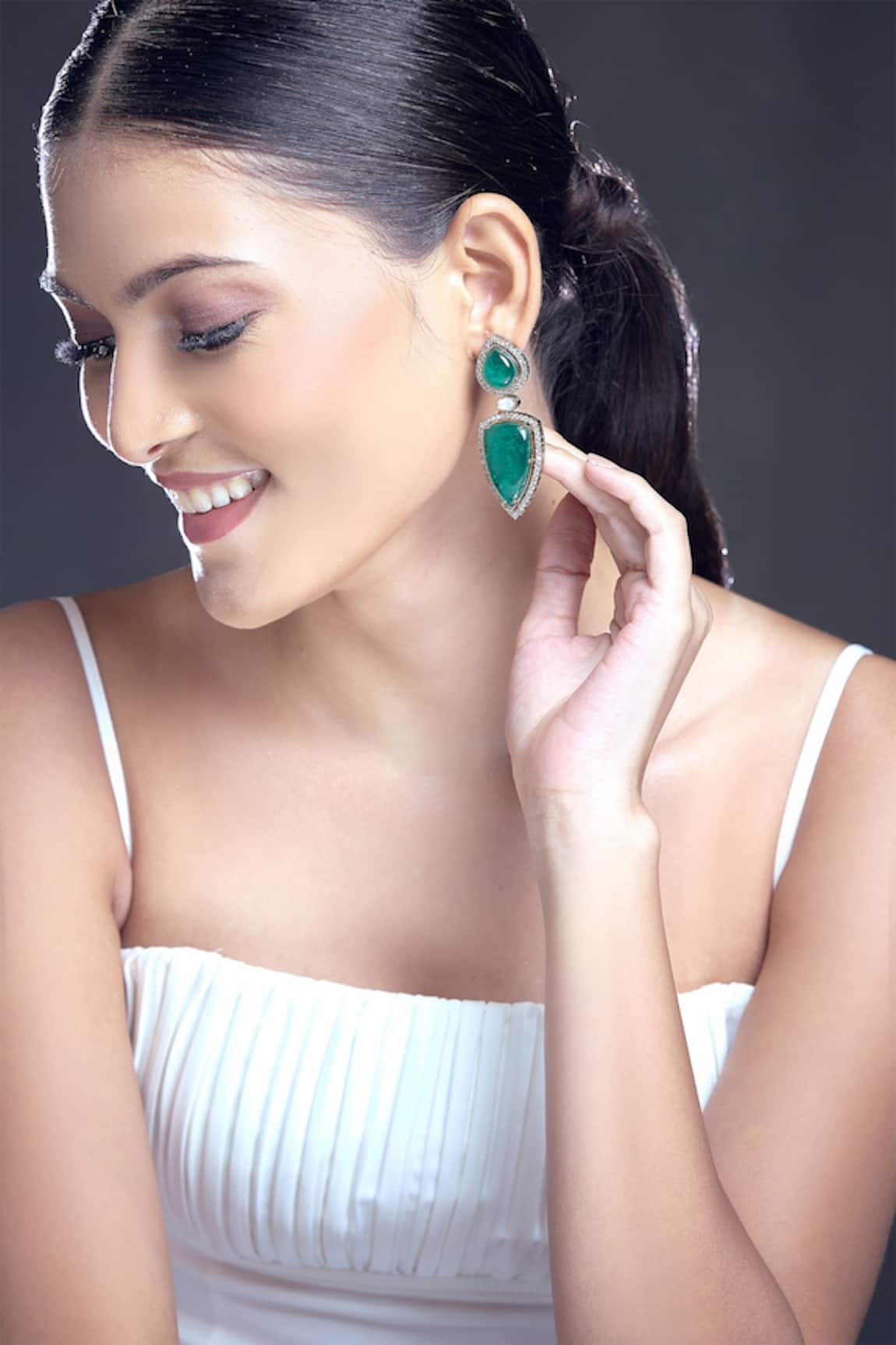Moh-Maya By Disha Khatri Zircon & Emerald Stone Embellished Earrings
