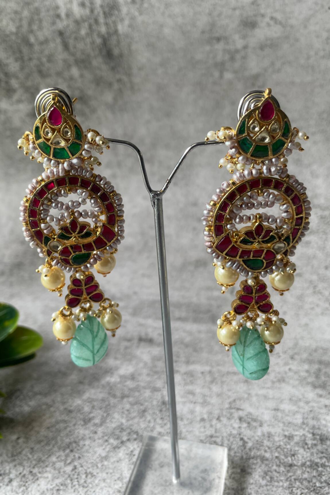 Studio6 Jewels Floral Crecent Kundan Studded Earrings 