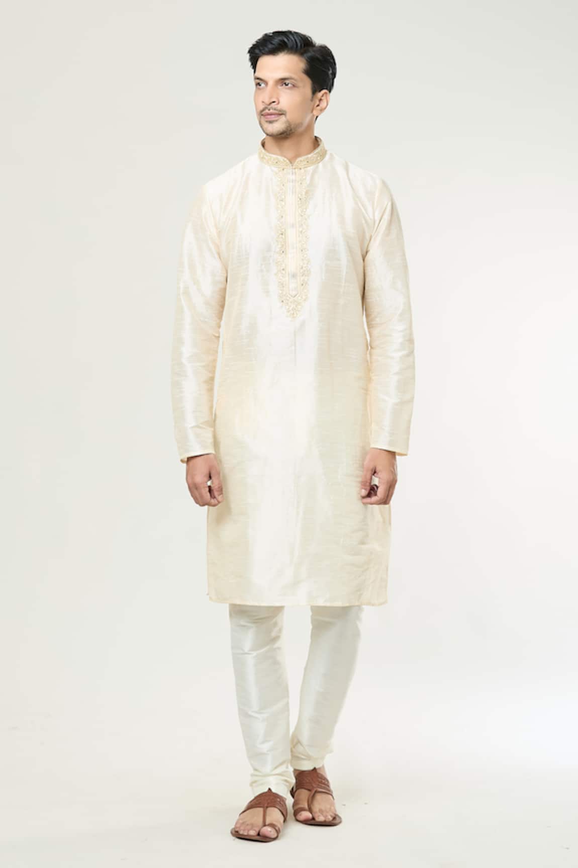 Samyukta Singhania Embroidered Placket Kurta & Churidar Pant Set 