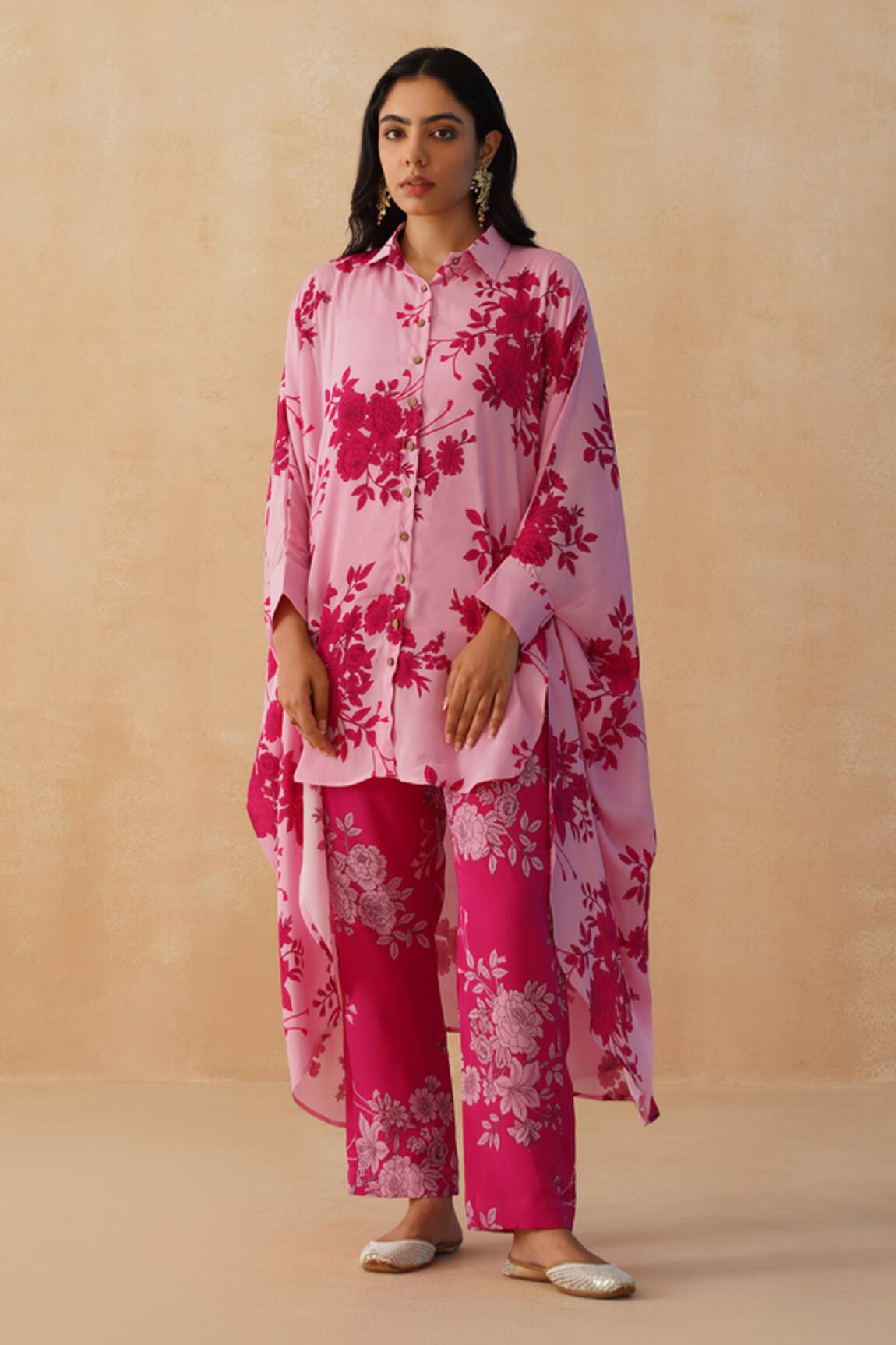 Palak & Mehak Floral Print Shirt Kurta Pant Set