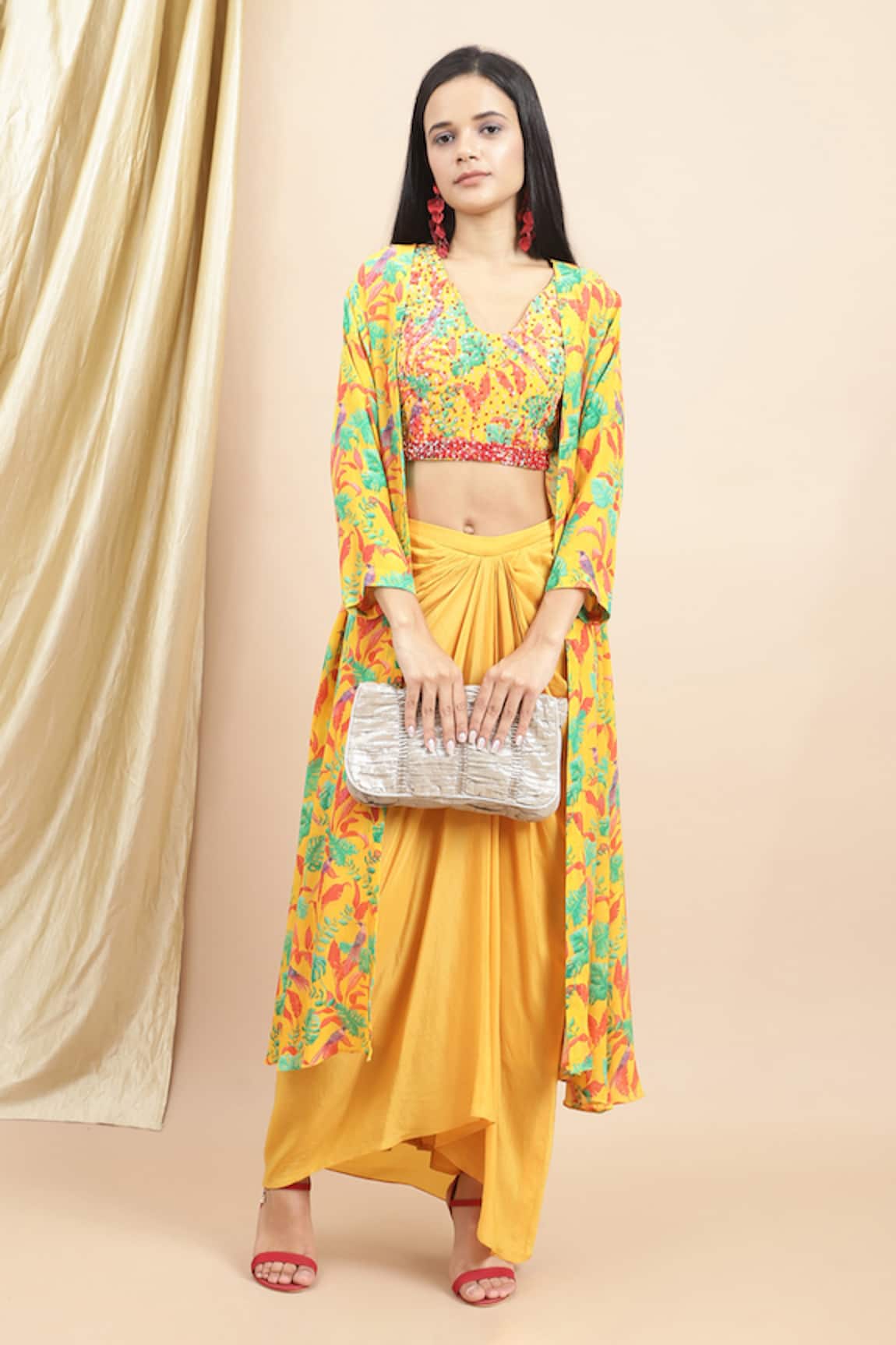 Ewoke Jungle Embroidered Bustier & Draped Skirt Set