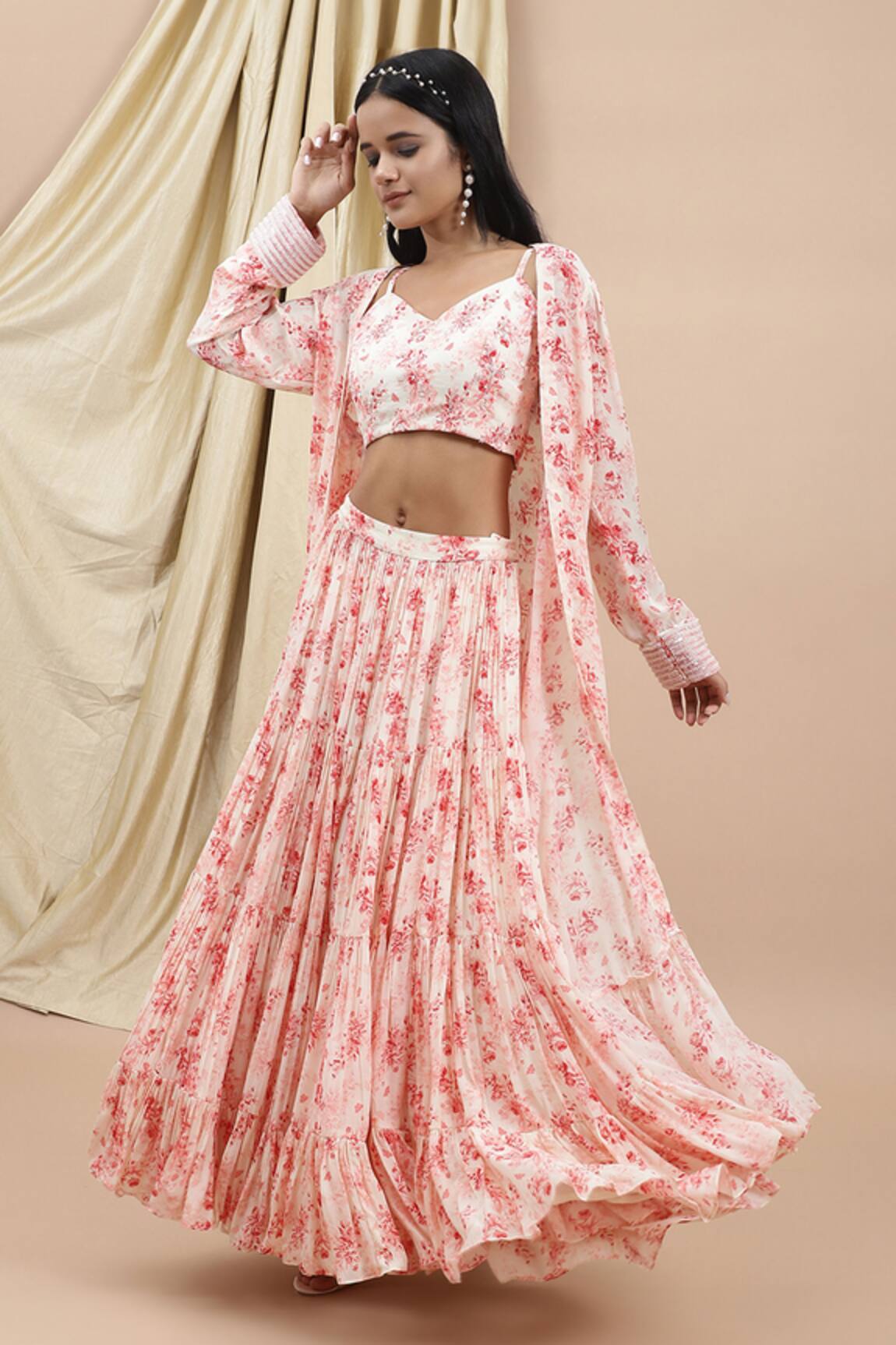 Ewoke Rosalind Floral Embroidered Blouse & Lehenga Set 