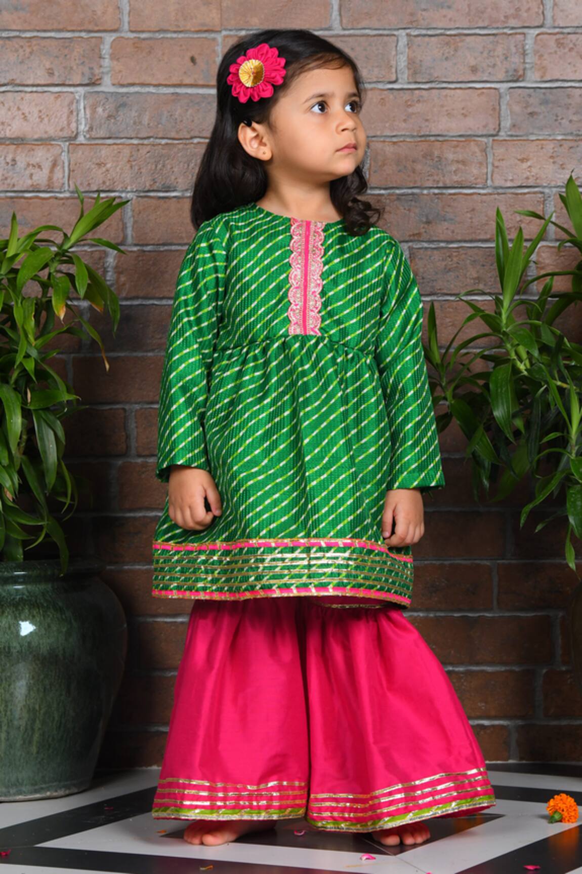 APRICOTKIDS Leheriya Pattern Anarkali With Sharara 