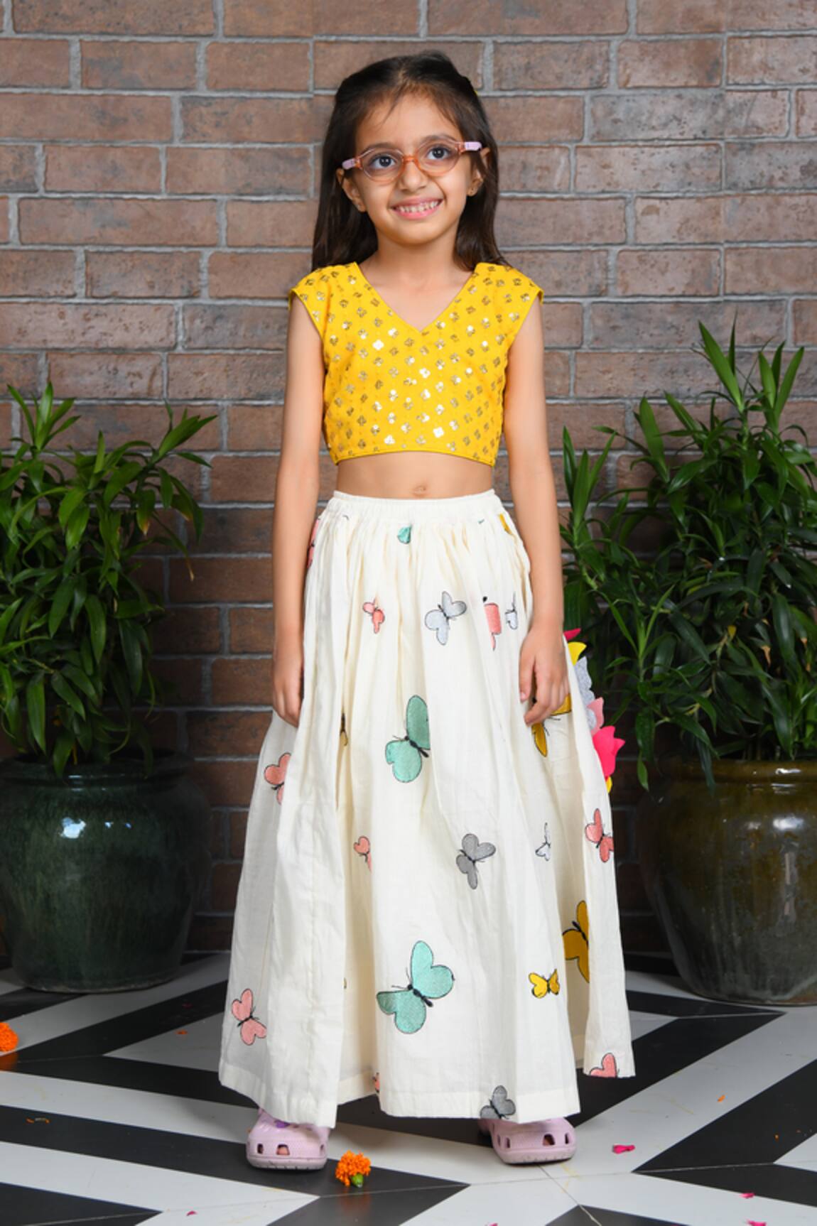 APRICOTKIDS Butterfly Embroidered Lehenga With Sequined Blouse
