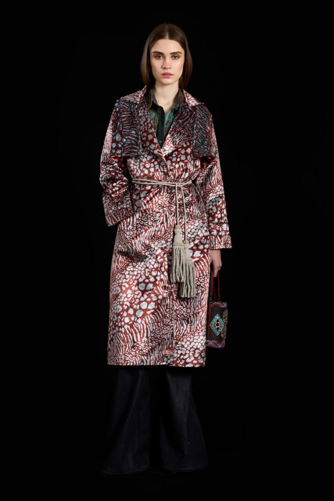 Rara Avis Aari Hand Embroidered Coat With Belt