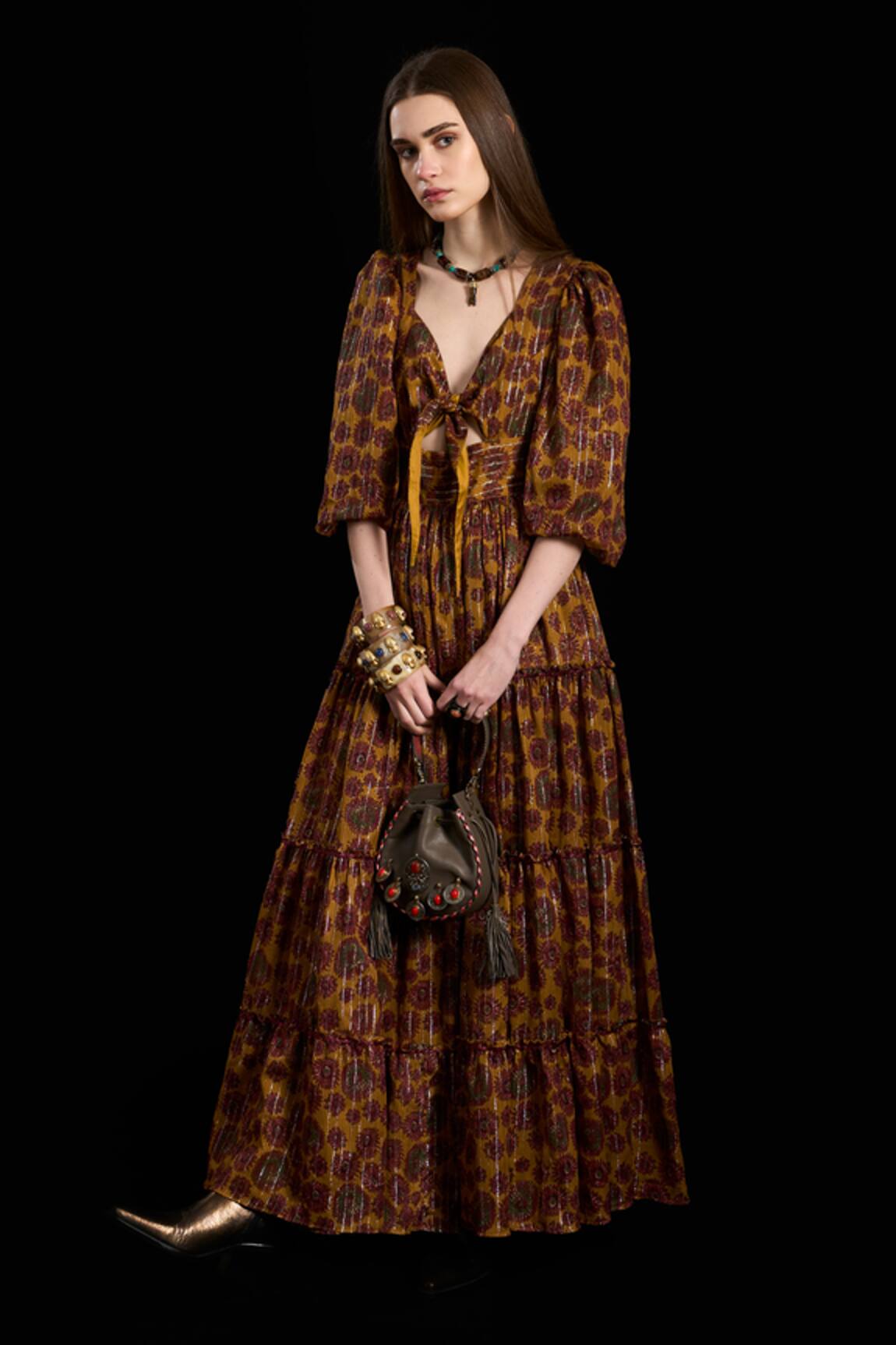 Rara Avis Oriental Bloom Print Tie Up Dress 