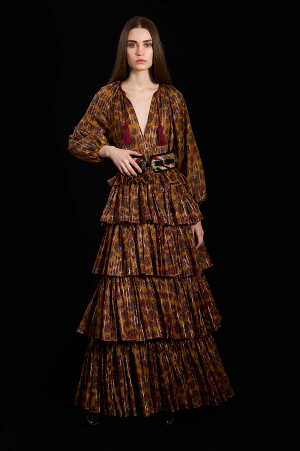 Rara Avis Oriental Bloom Print Tiered Dress