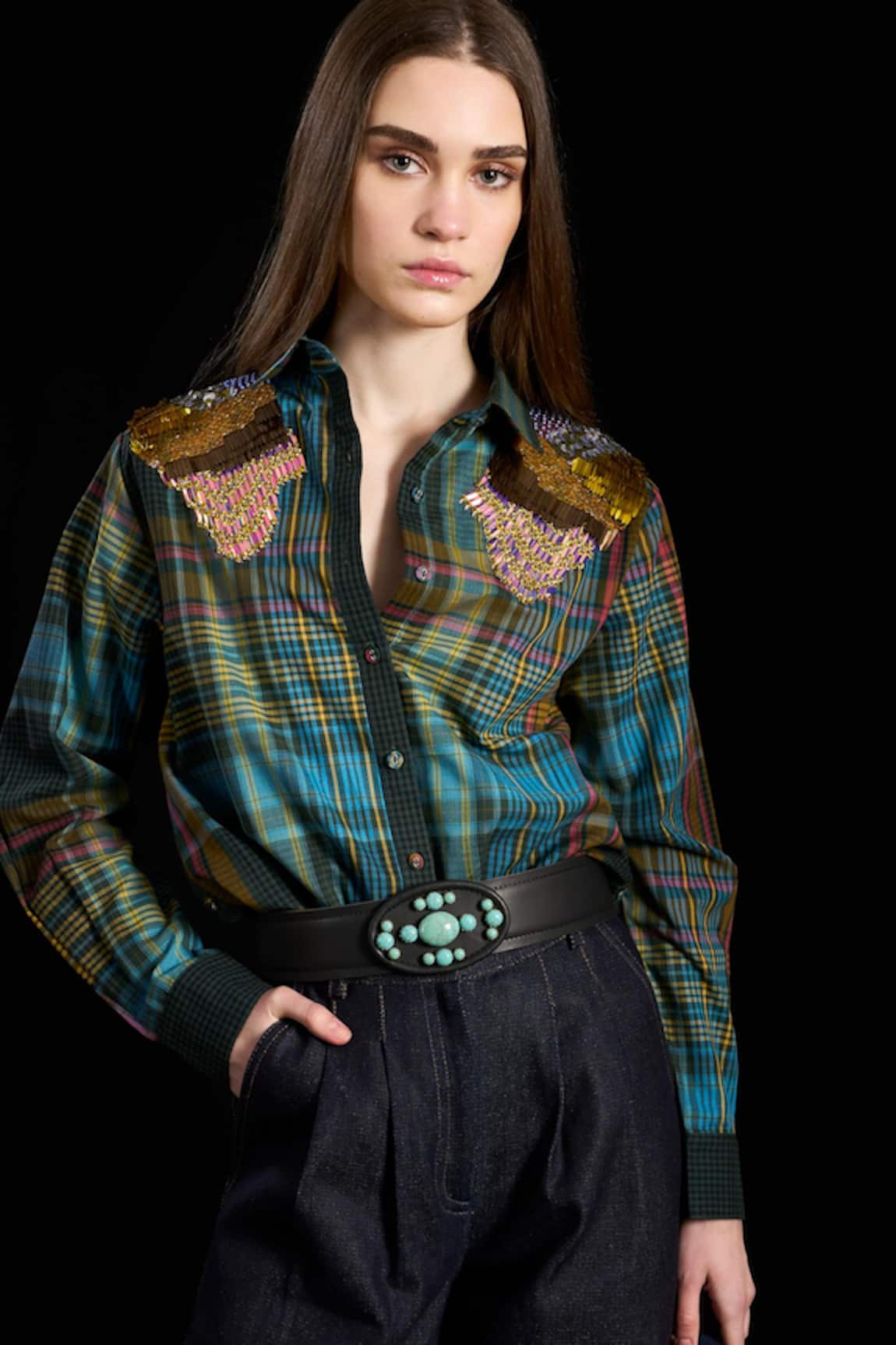 Rara Avis Indus Multi Checkered Yoke Shirt 