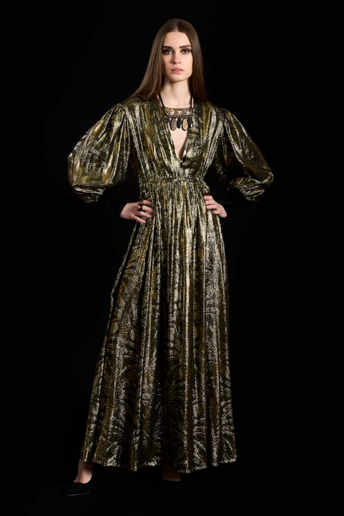 Rara Avis Woven Palm Tree Slit Dress