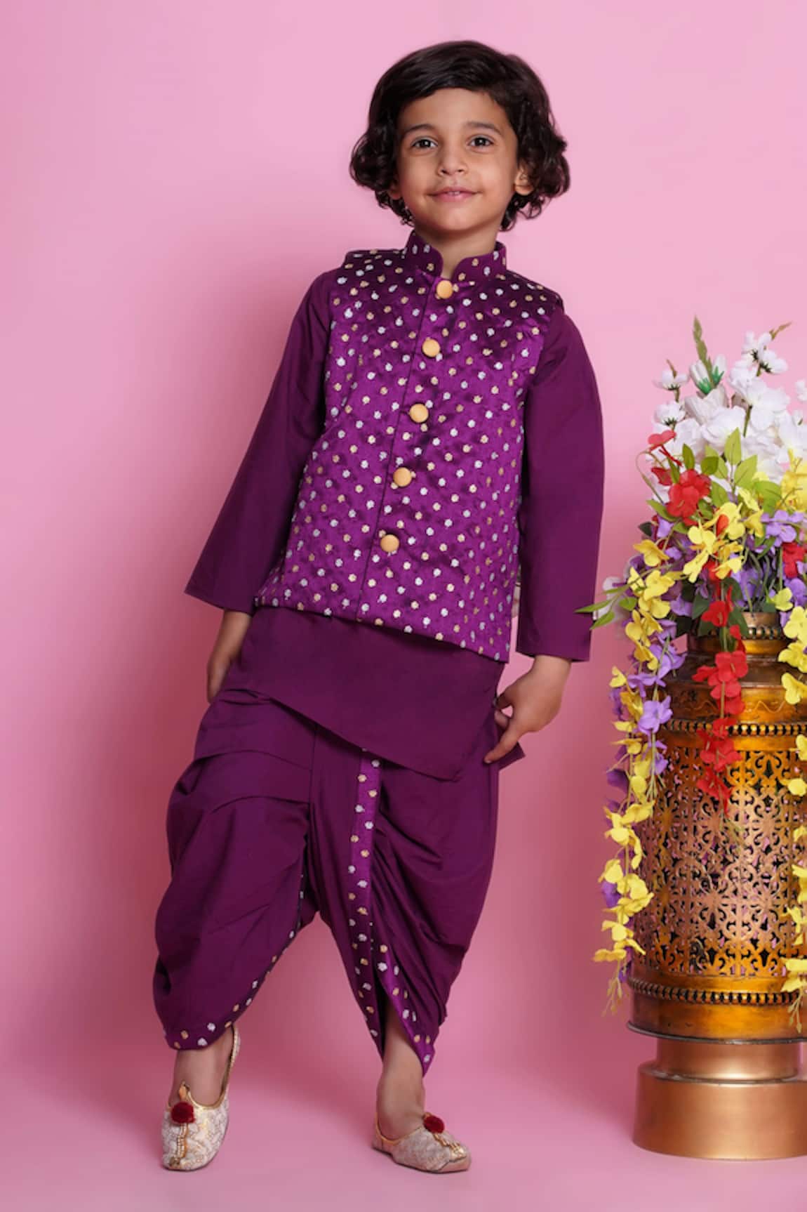 Little Bansi Embroidered Purple Kurta Set 