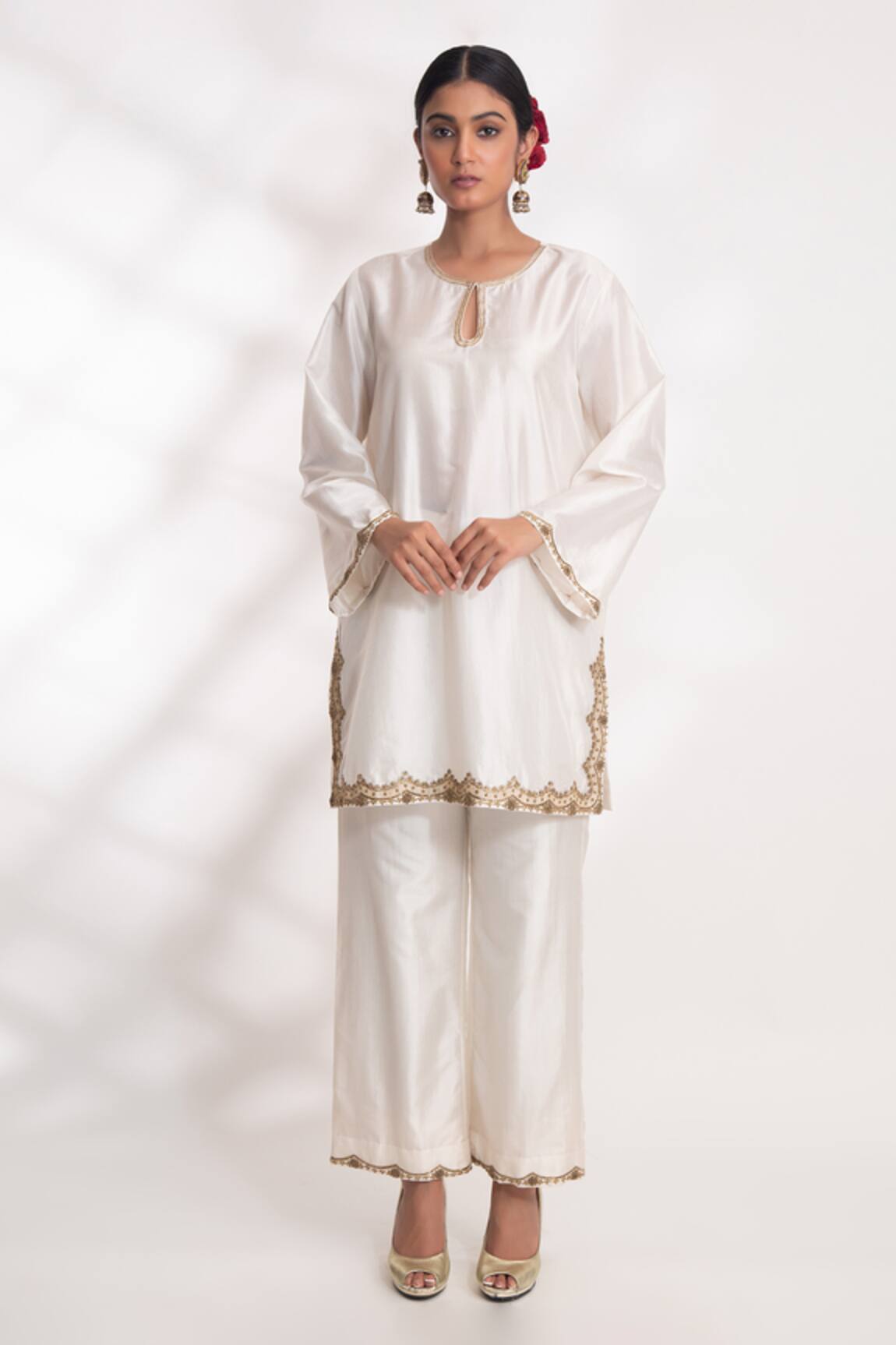 Chhaya Mehrotra Lekha Scallop Embroidered Short Kurta & Pant Set