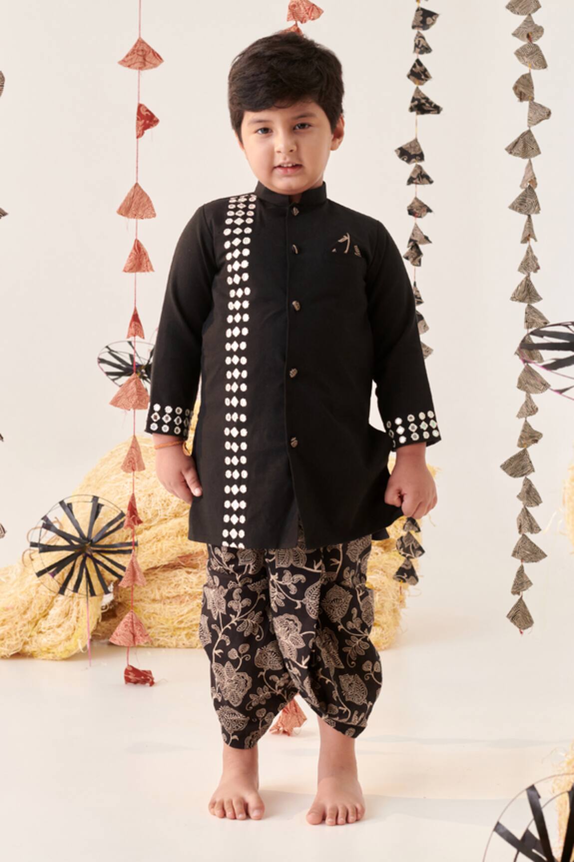 Cute Couture Mirror Embroidered Kurta & Dhoti Pant Set 
