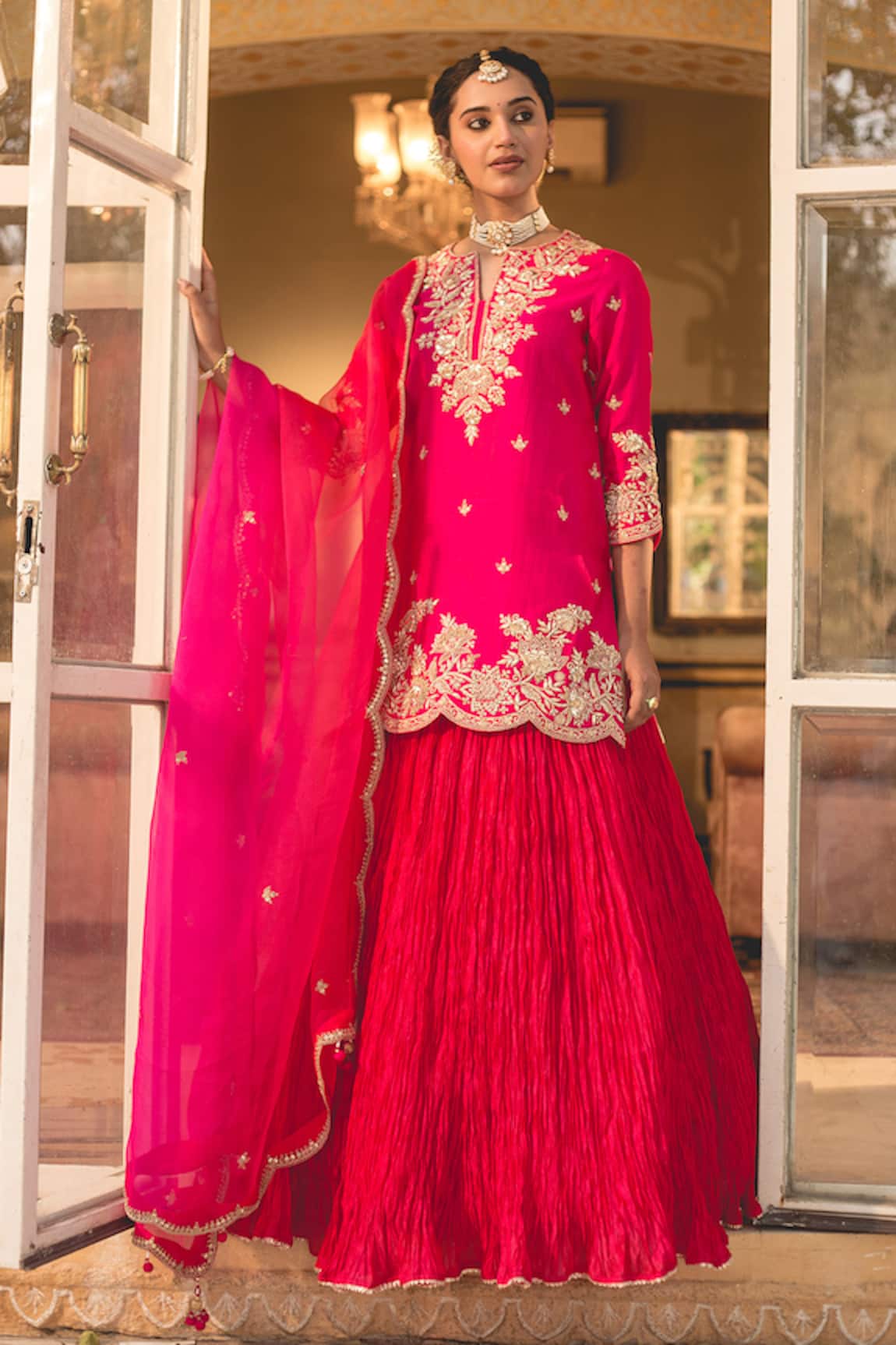 Surbhi Shah Pearl Embroidered Kurta Skirt Set 