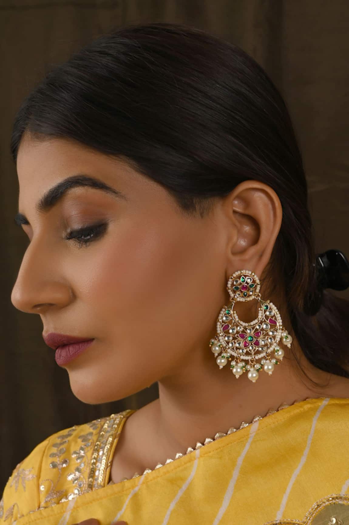 Namasya Kundan Embellished Cutwork Earrings 
