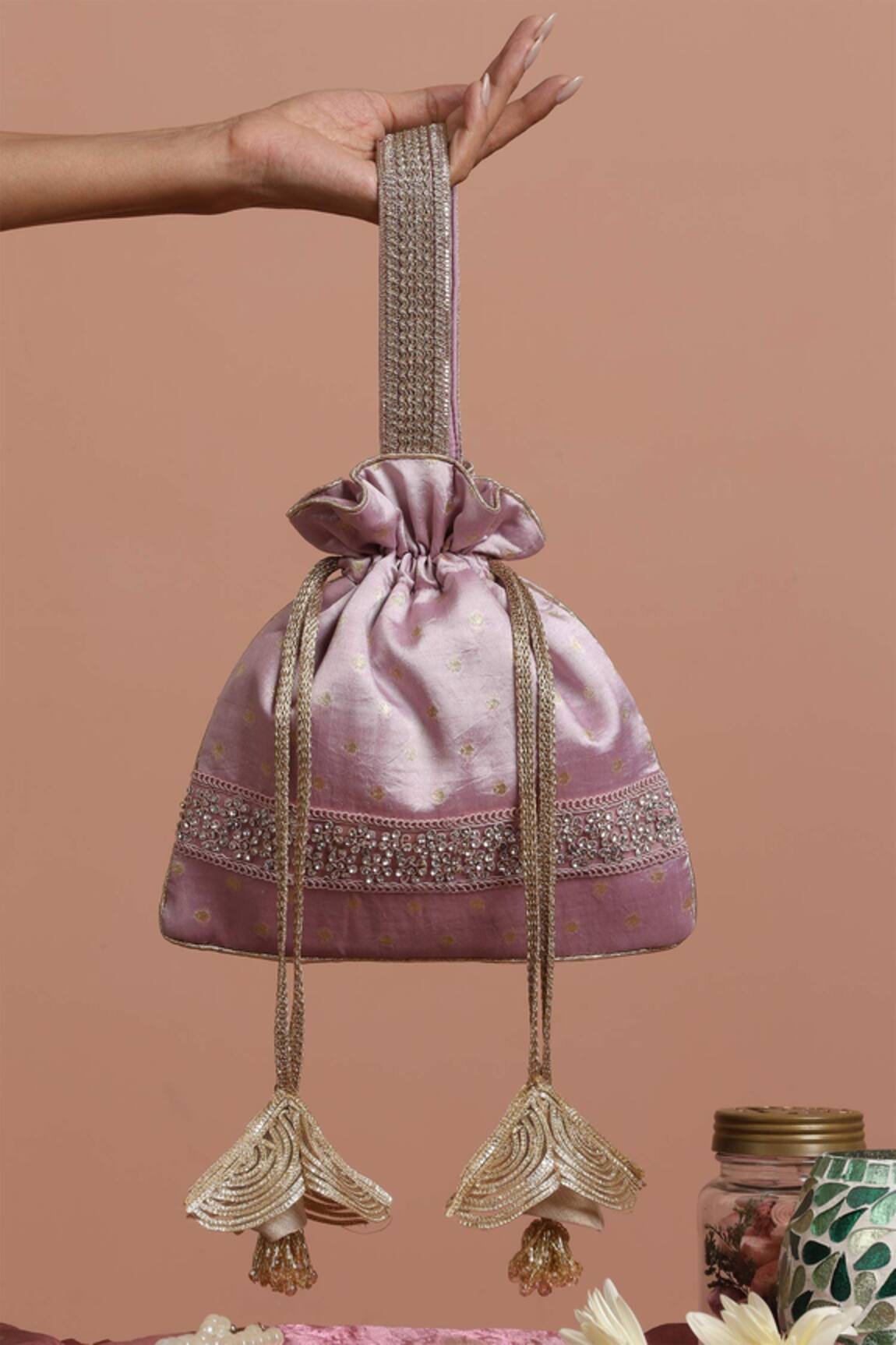 Swabhimann Silk Woven Patchwork Embellished Potli 