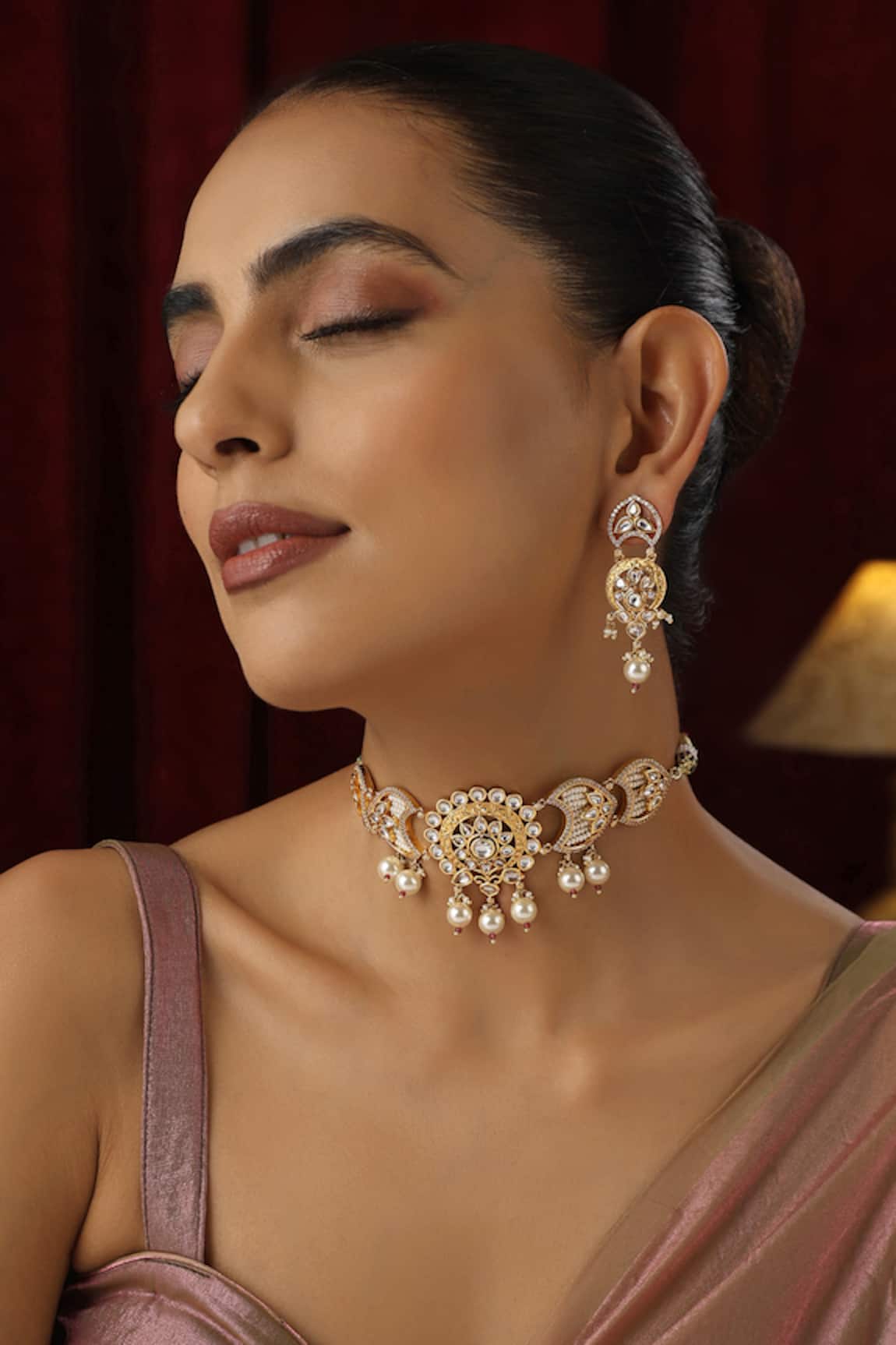 Swabhimann Polki Studded Floral Crecent Choker Set