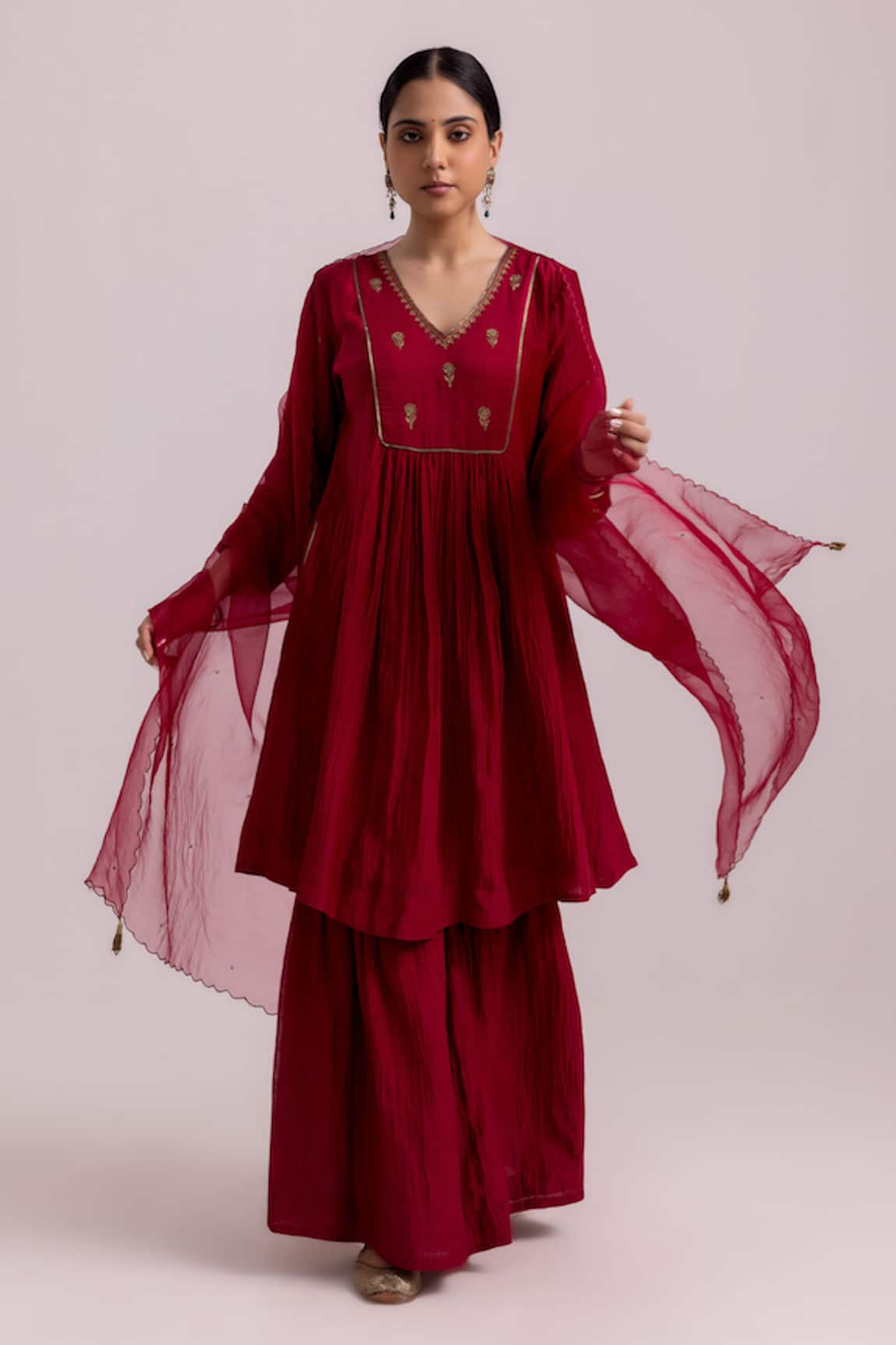 Label Shreya Sharma Chanderi Sequin Embroidered Gathered Kurta Sharara Set