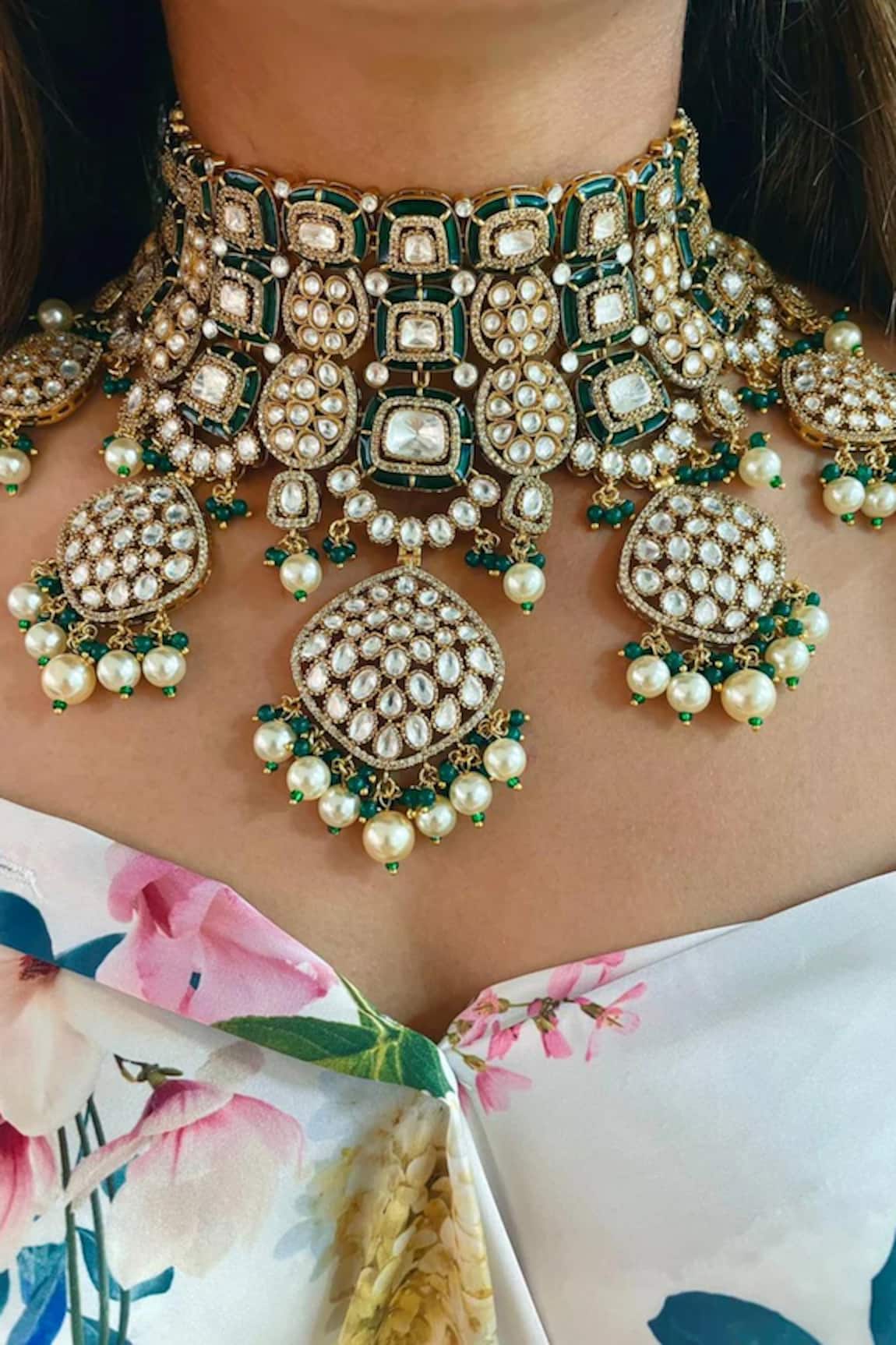 PRERTO Maharani Meena Kundan Necklace Set