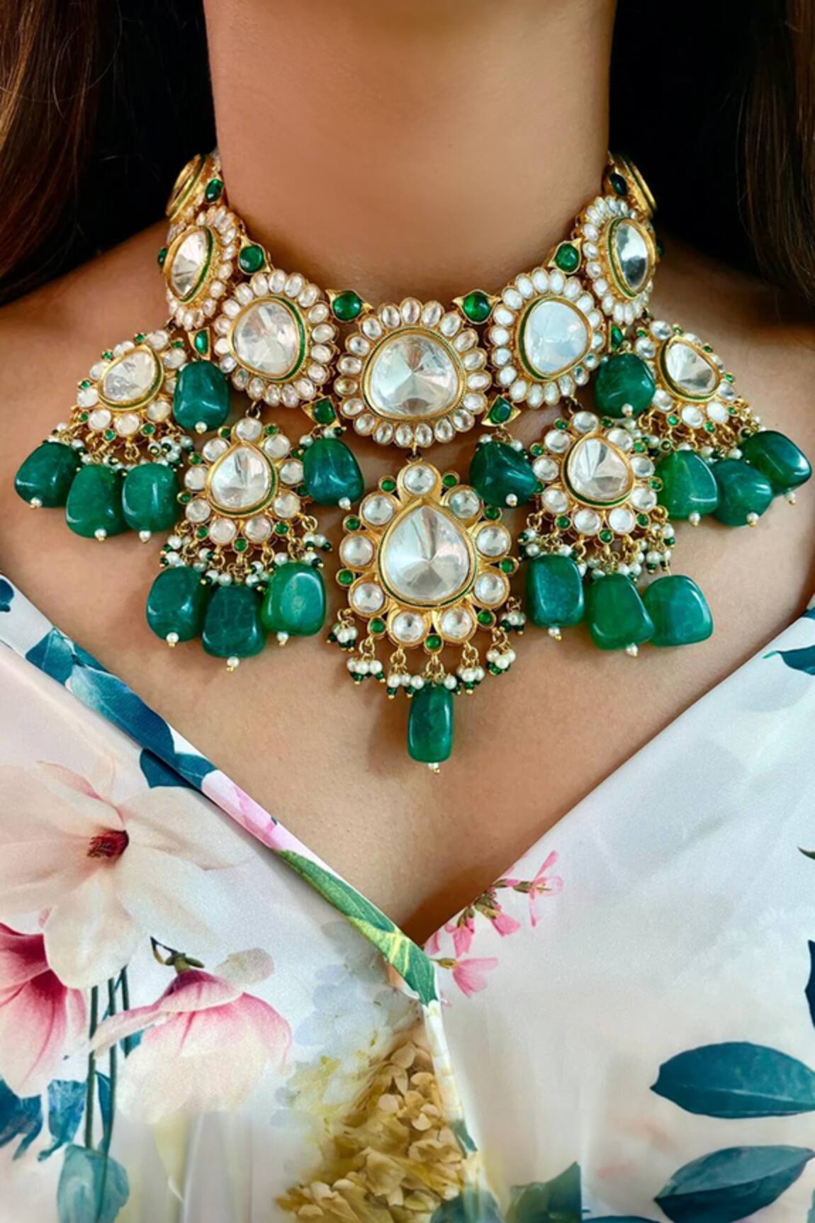 PRERTO Maharani Polki Kundan Tumblr Necklace Set