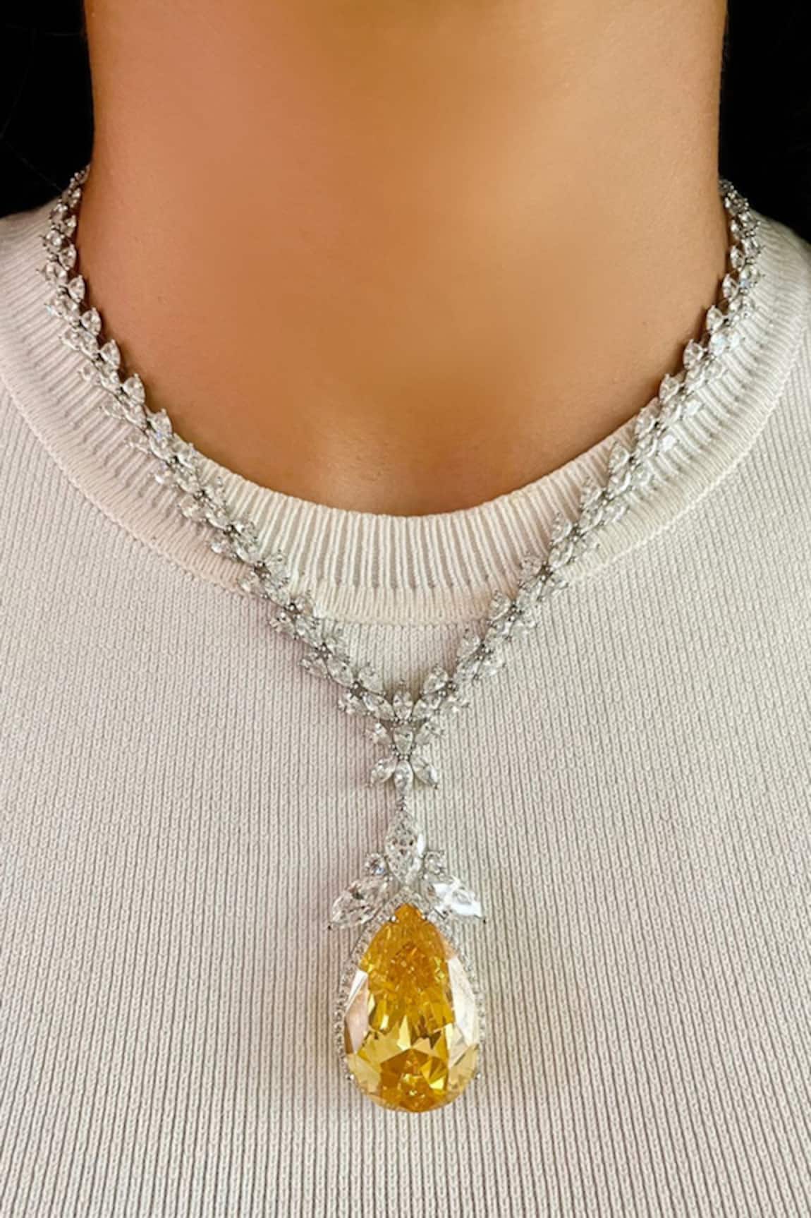 PRERTO Citrine Elliptic Dimonte Necklace Set