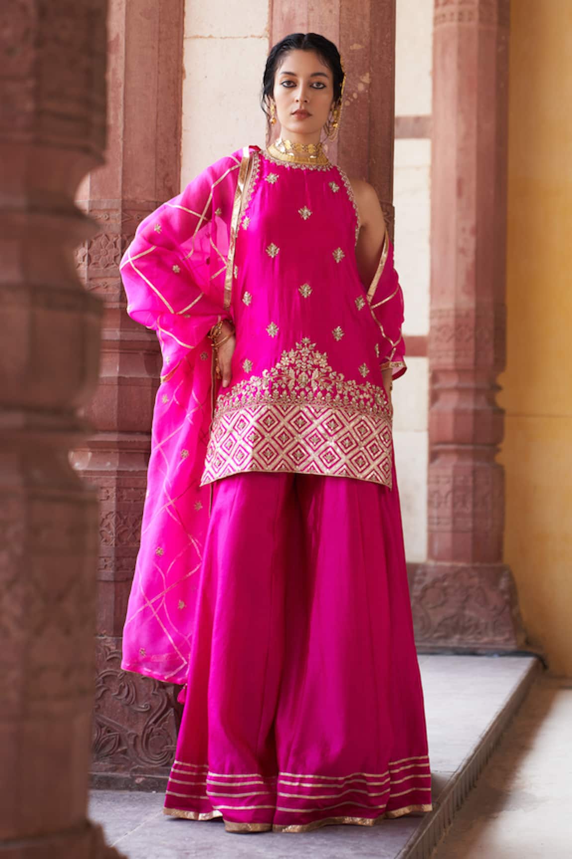 Pink City By Sarika Kamal Zardosi Embroidered Kurta & Sharara Set