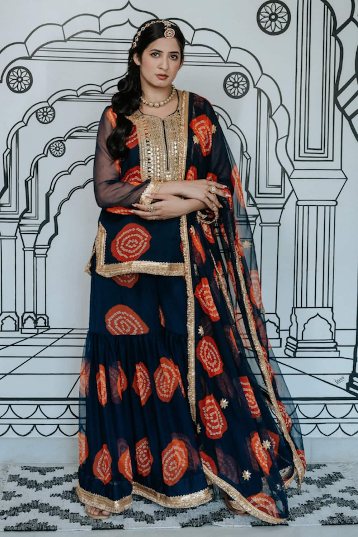 Gulabo Jaipur Aksar Bandhani Pattern Kurta Sharara Set 