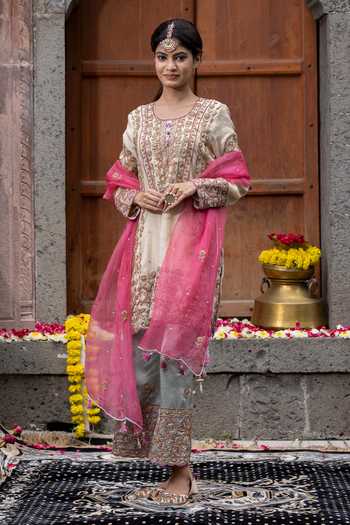 Farha Syed Embroidered Cutwork Kurta Palazzo Set 
