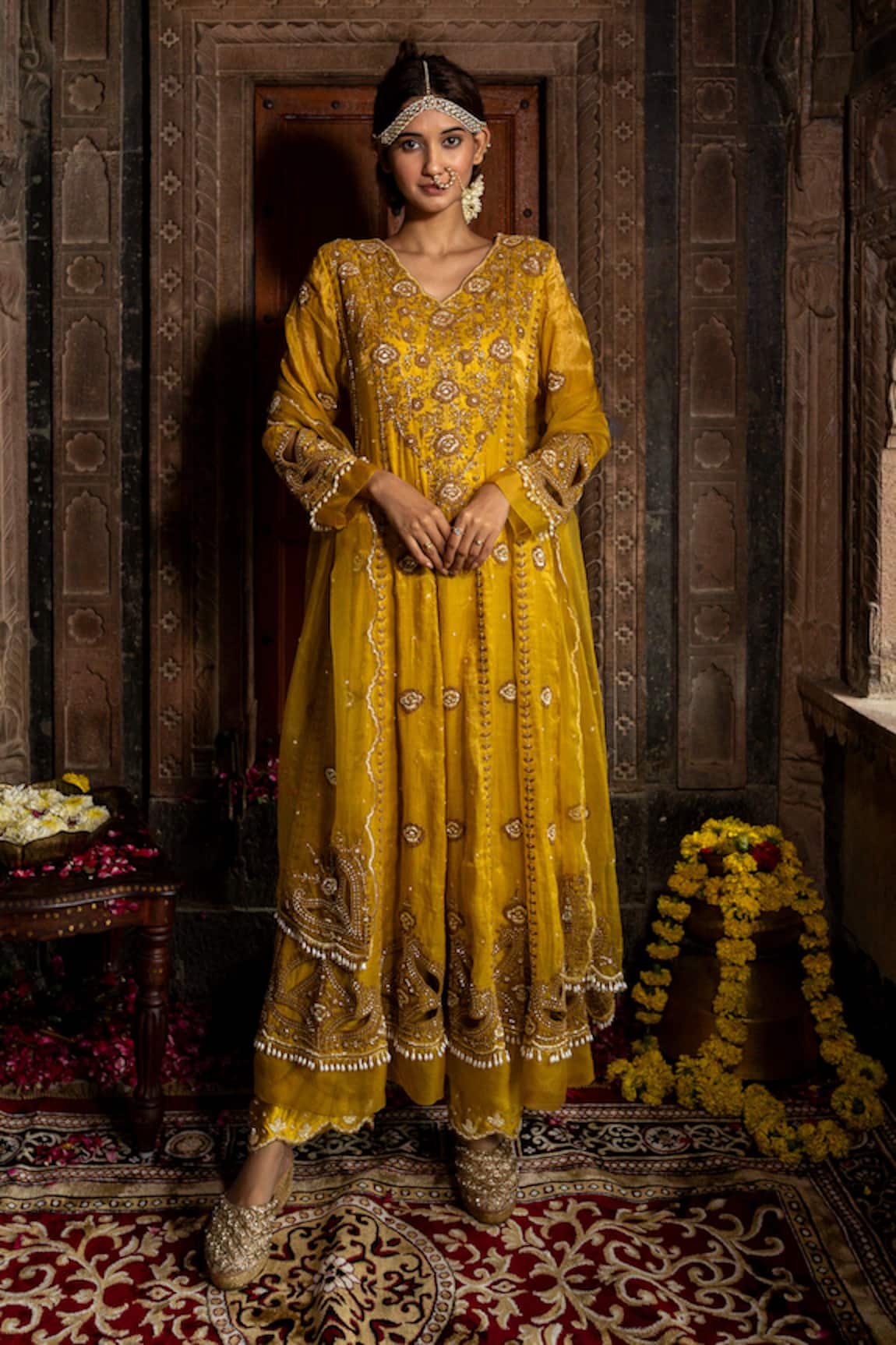 Farha Syed Floral Vine Embroidered Anarkali Palazzo Set 