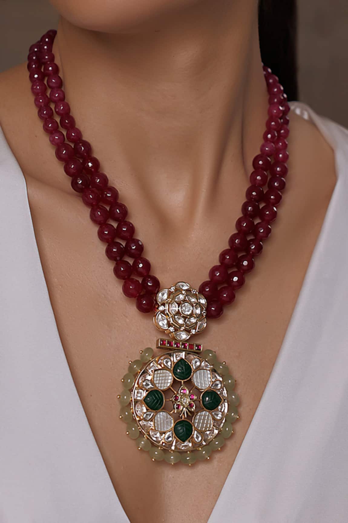 Joules By Radhika Floral Carved Long Pendant Necklace