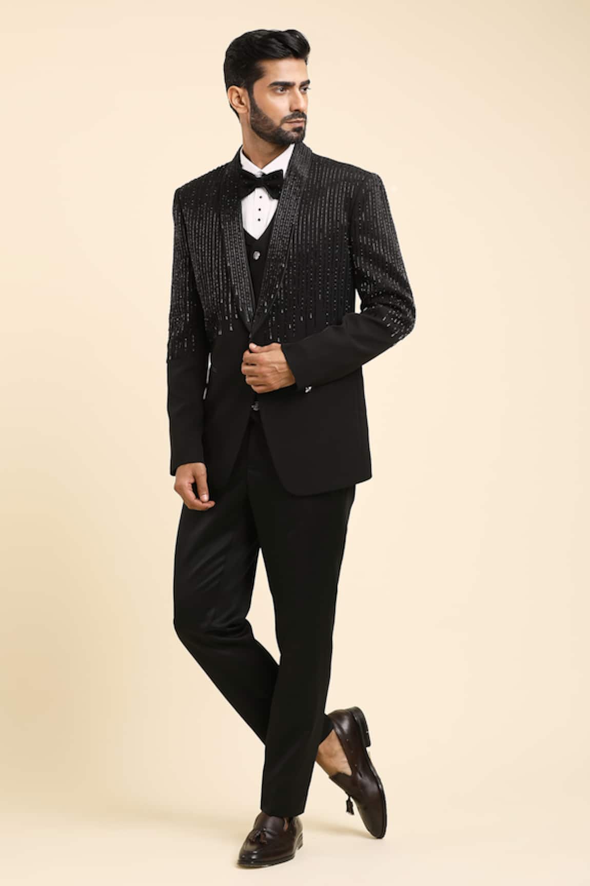 Arihant Rai Sinha Placement Linear Embroidered Tuxedo Trouser Set 