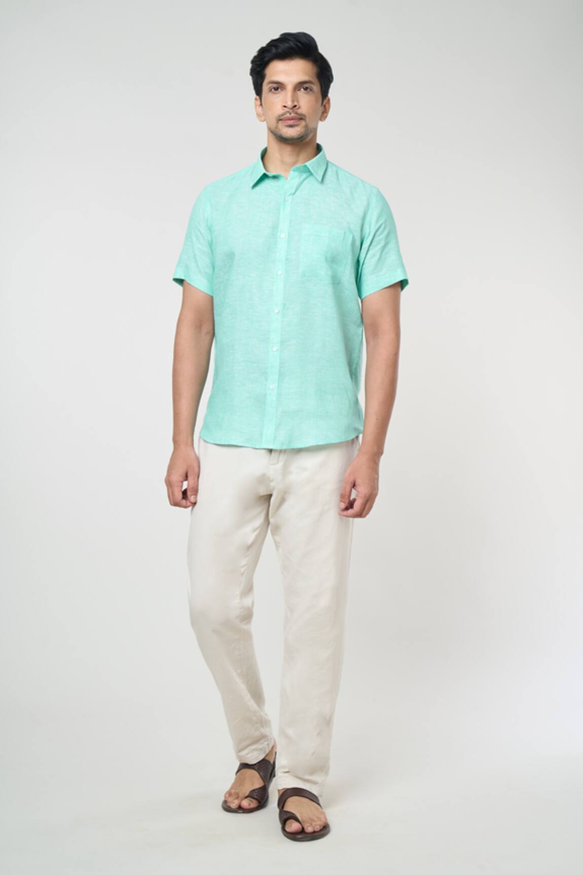 Aryavir Malhotra Solid Half Sleeves Linen Shirt