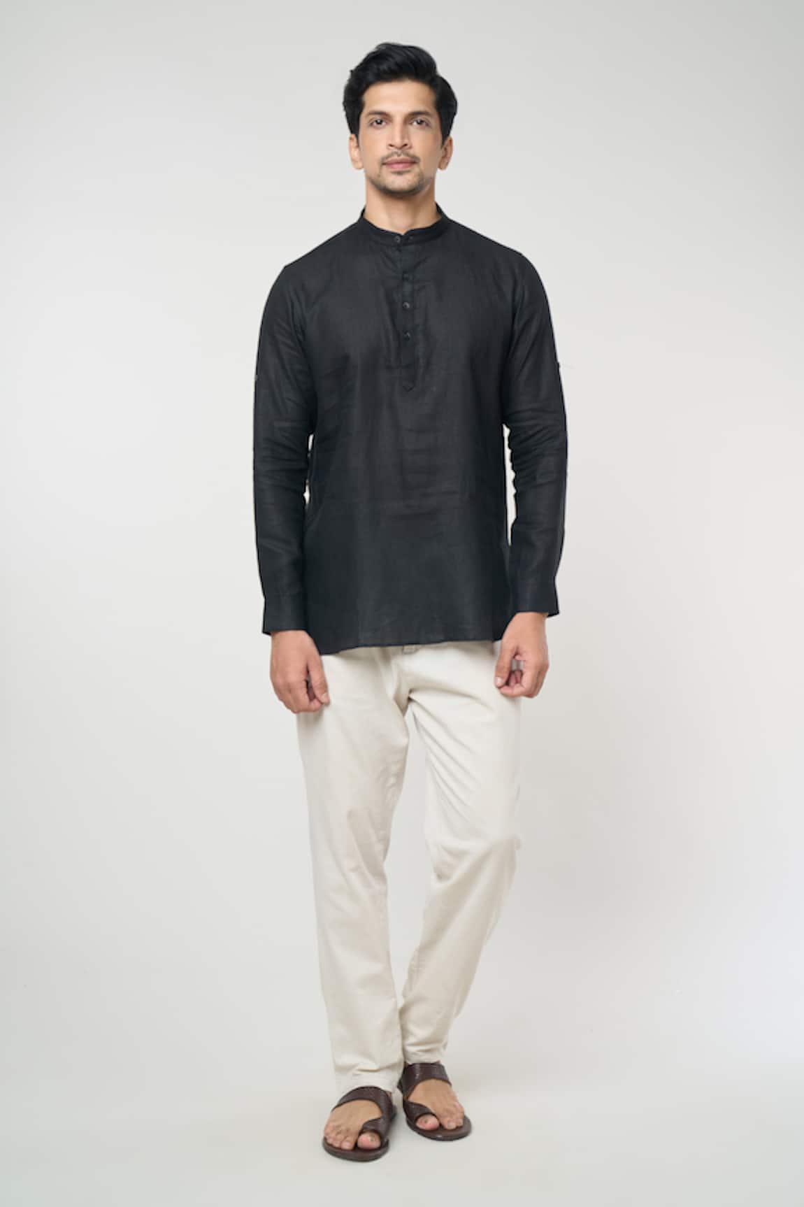 Arihant Rai Sinha Full Sleeves Shirt Style Linen Kurta 