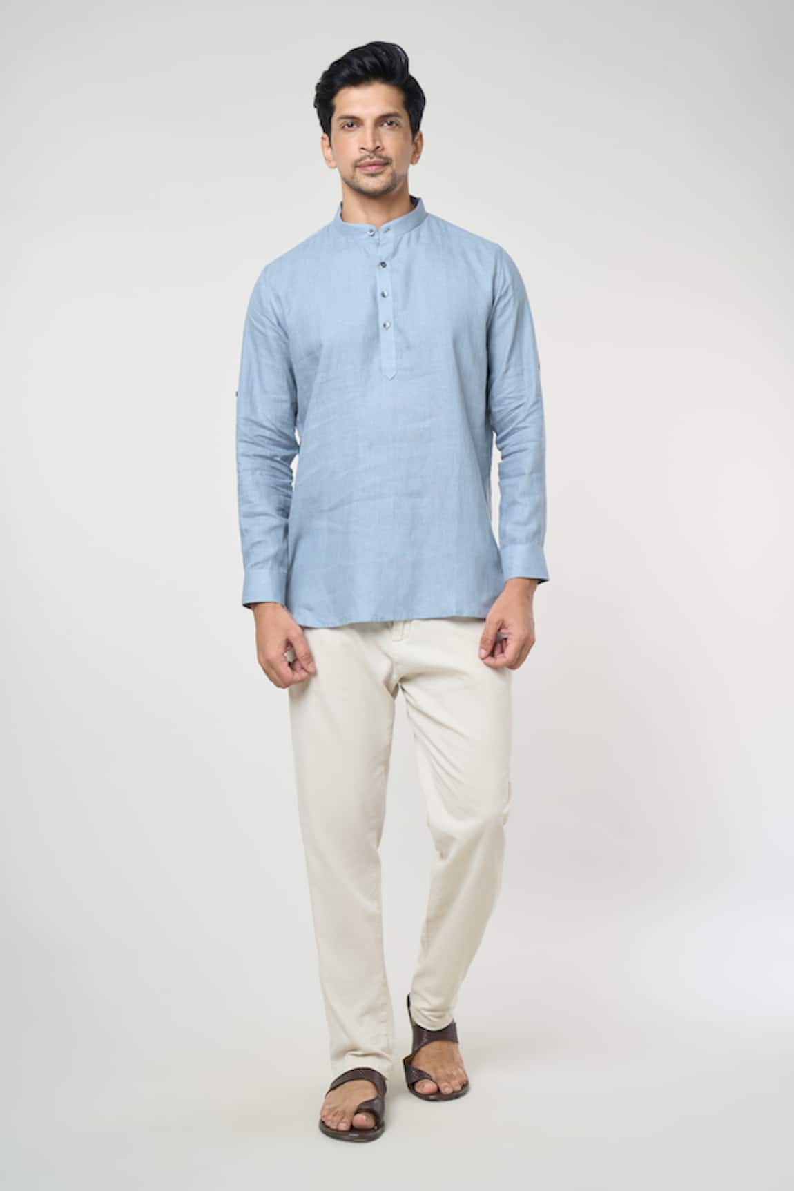 Arihant Rai Sinha Shirt Style Rolled Up Sleeves Short Kurta 