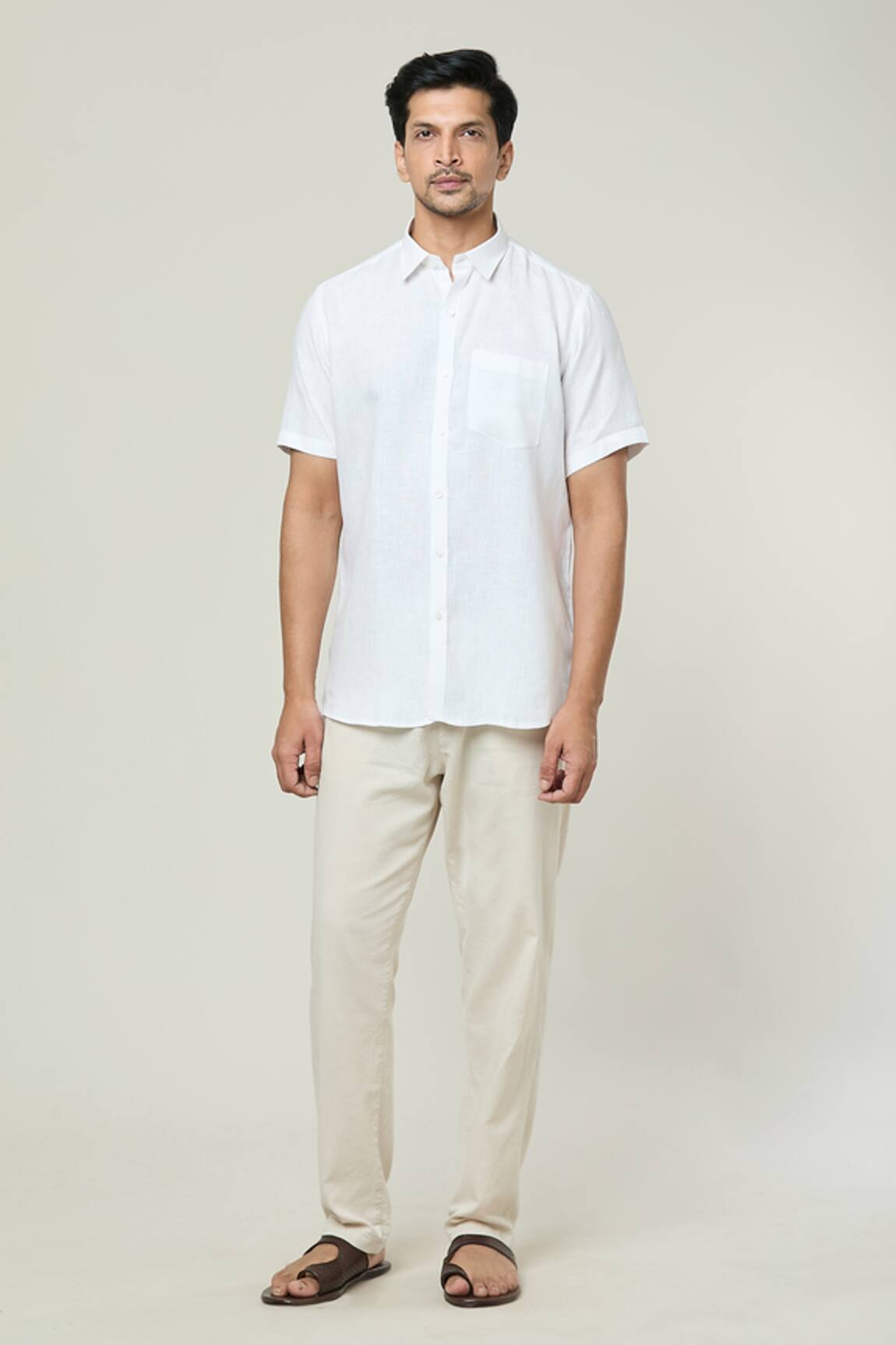 Aryavir Malhotra Solid Half Sleeves Linen Shirt