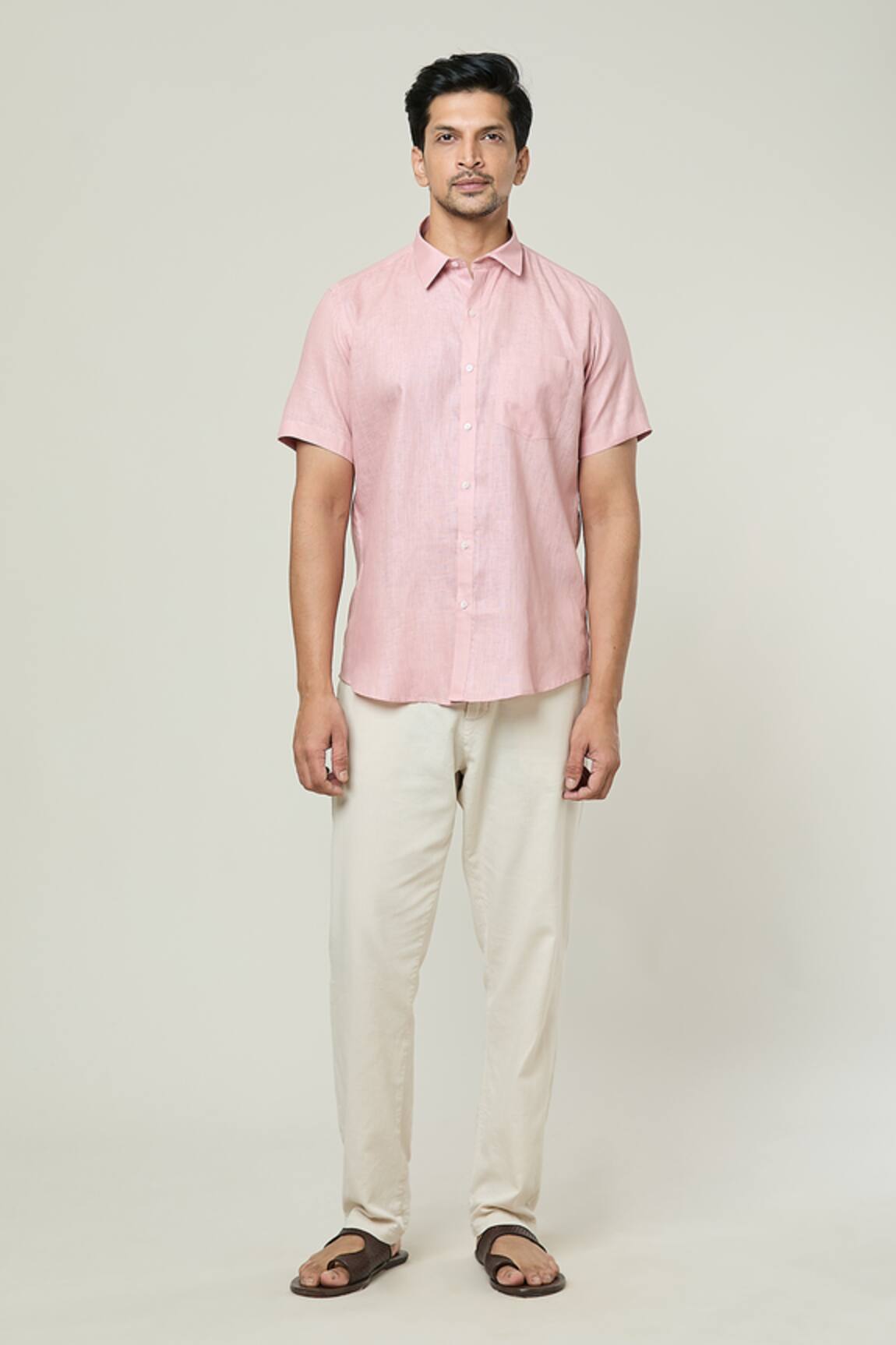 Aryavir Malhotra Solid Collared Linen Shirt