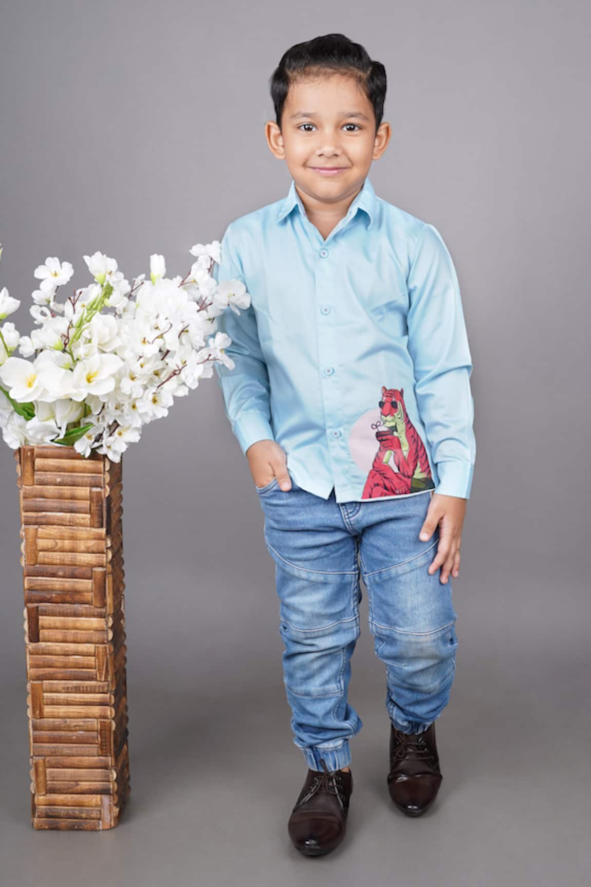 Little Brats Tiger Applique Embroidered Shirt 
