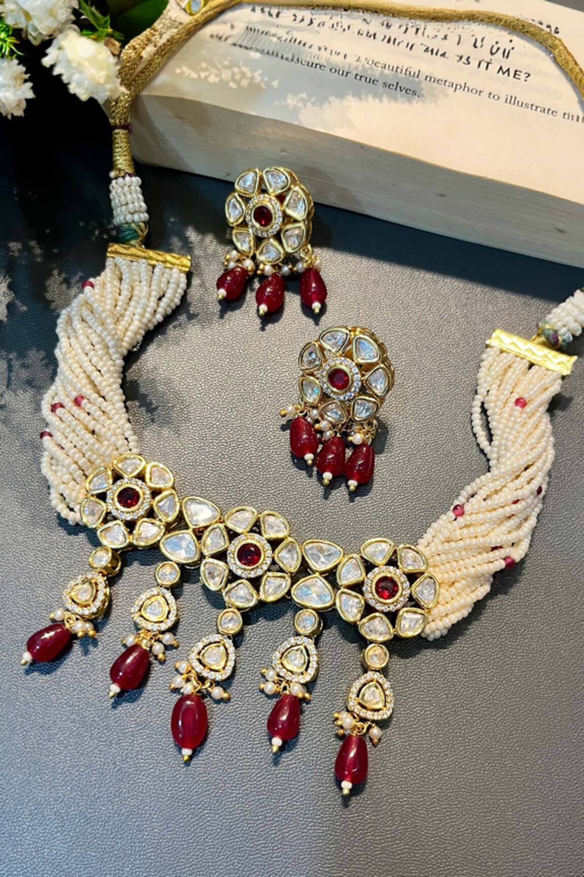 Prestones Polki Embellished Choker Necklace Set