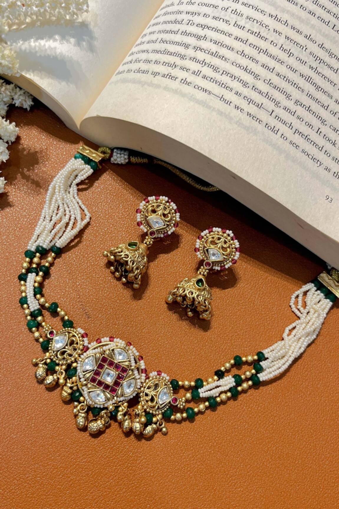 Prestones Kundan & Pearl Embellished Necklace Set