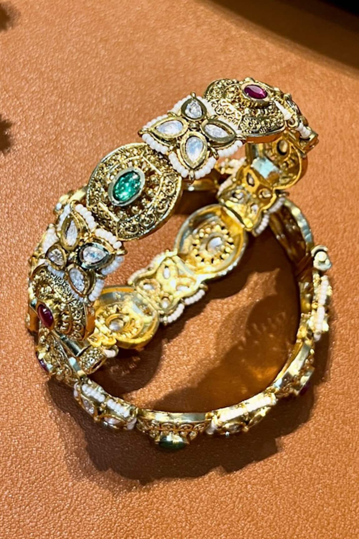 Prestones Pearl Filigree Embellished Bangles - Set of 2