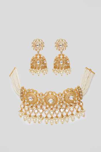 Zevar By Geeta Petite Bloom Kundan Polki Embellished Choker Set