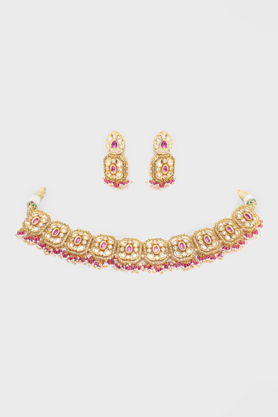 Zevar By Geeta Quad Bloom Kundan Polki Embellished Choker Set