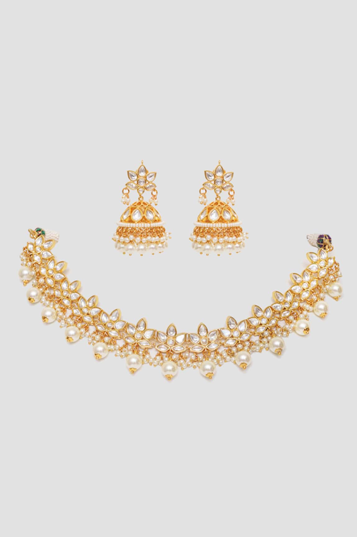 Zevar By Geeta Glorious Padma Gaze Kundan & Polki Embellished Necklace Set 