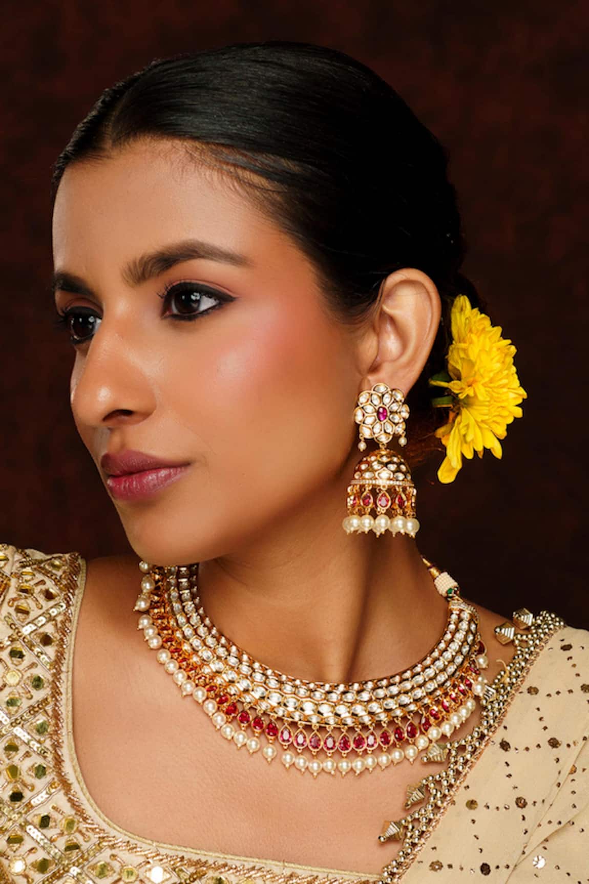 Zevar By Geeta Asyrah Jaal Kundan & Polki Embellished Necklace Set 