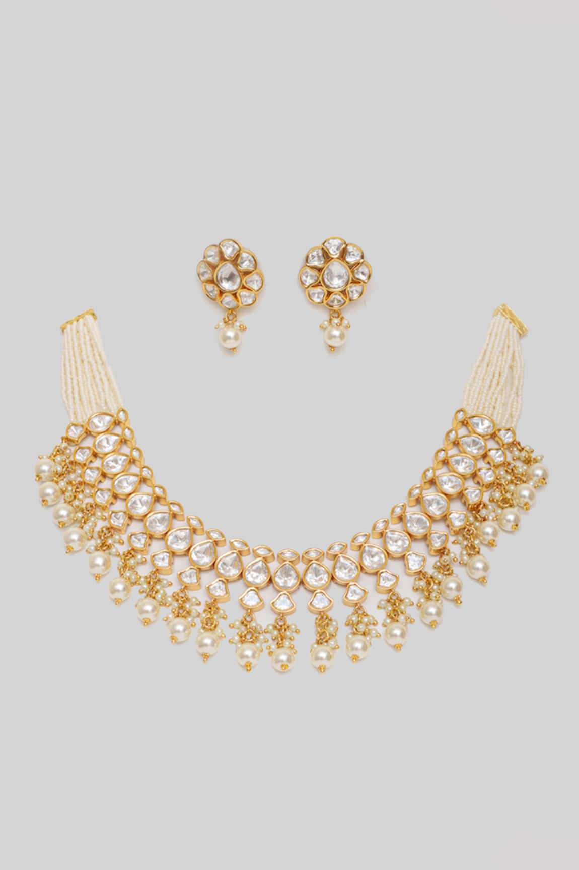 Zevar By Geeta Vintage Flora Kundan & Polki Embellished Choker Set