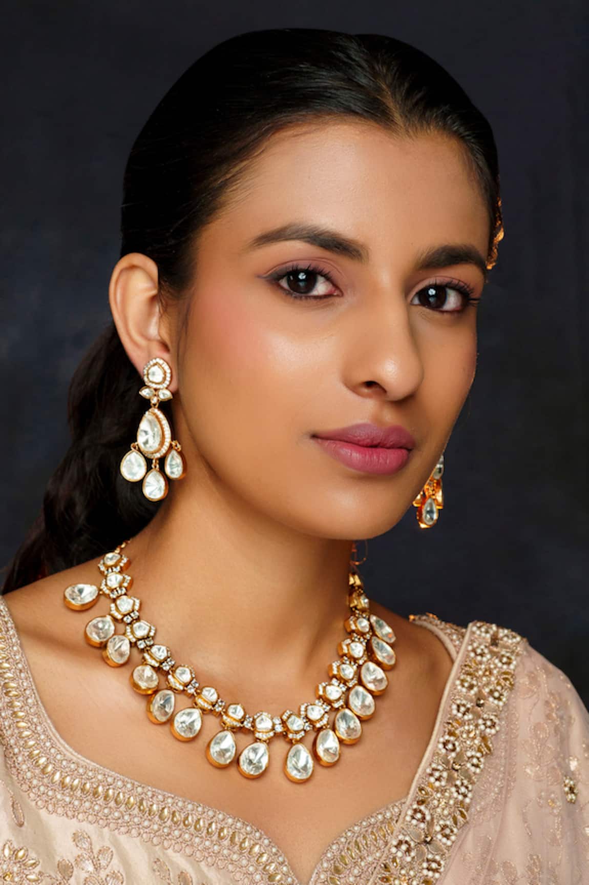 Zevar By Geeta Moissanite Polki Embellished Necklace Set 