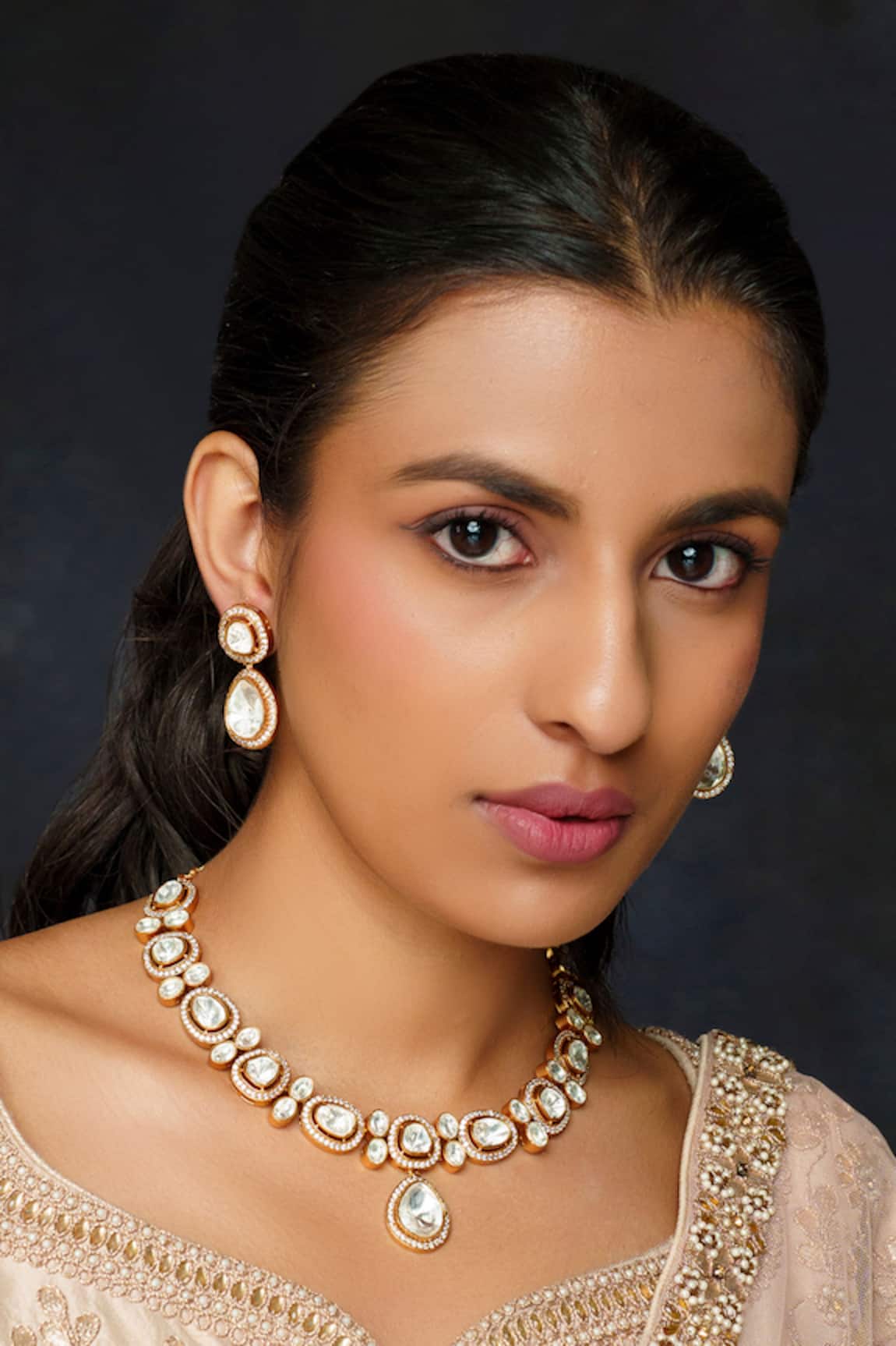 Zevar By Geeta Moissanite Polki Embellished Pendant Choker Set 