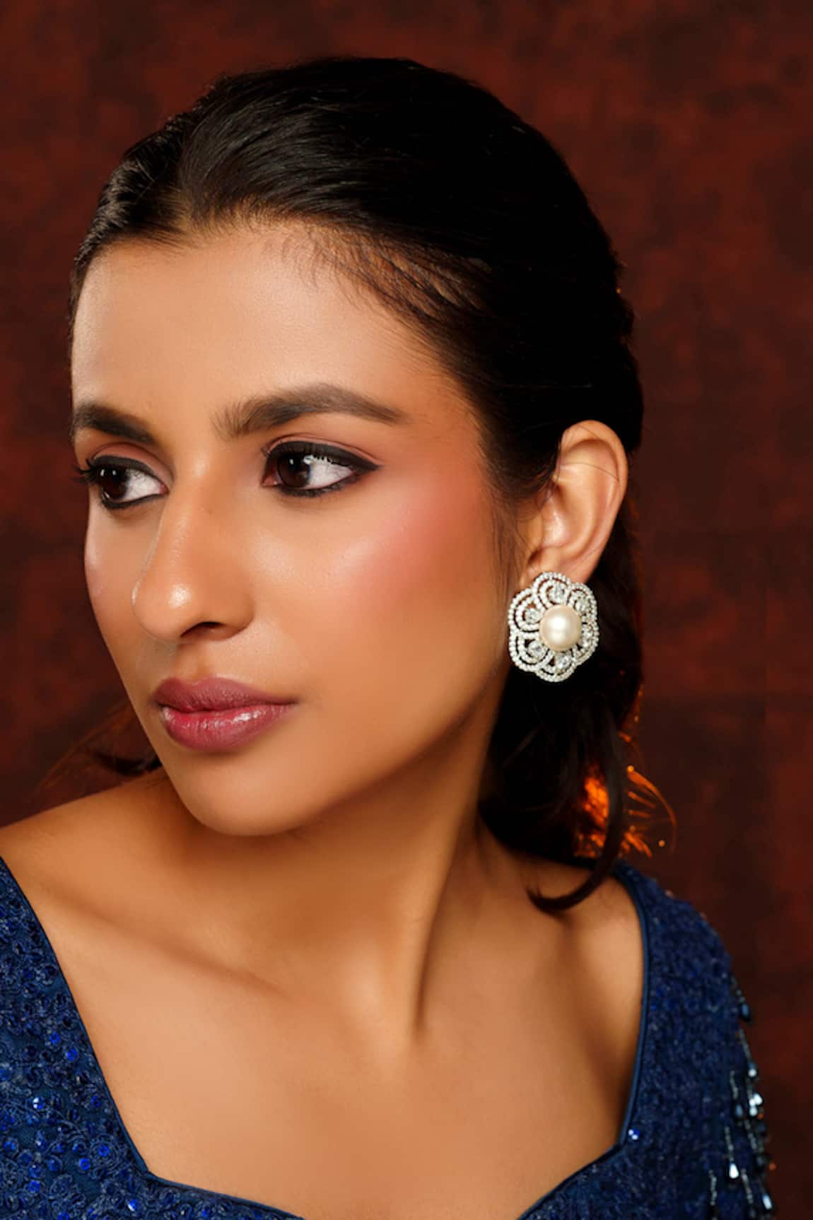 Zevar By Geeta Floral Diamond Embellished Stud Earrings 